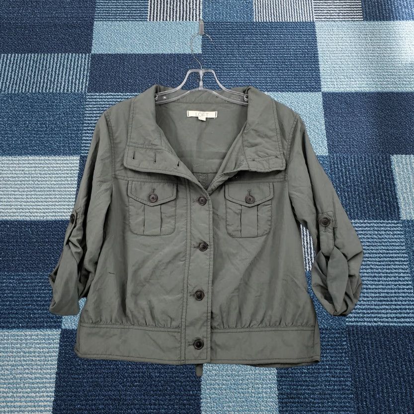 Ann Taylor Loft Jacket Womens XS Green Utility Collared Back Tie Nylon Jacket Size XS / US 0-2 / IT 36-38 - 1 Thumbnail
