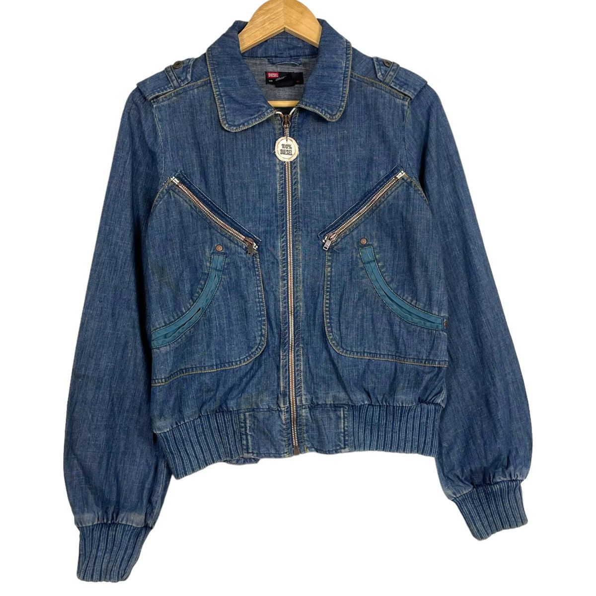Diesel 💥DIESEL DENIM CROPPED BOMBER TRIBAL JEAN JACKET Size S / US 4 / IT 40 - 3 Thumbnail