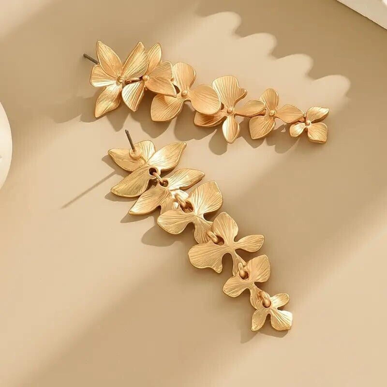 Other Elegant Golden Lilac Flower Earrings • 2-1/4" Drop • Pierced Size ONE SIZE - 3 Thumbnail