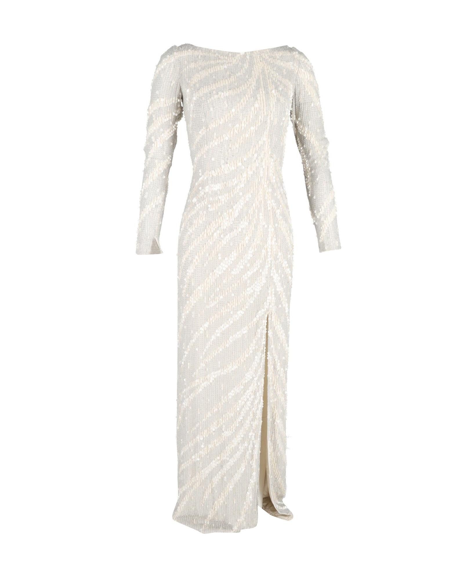 image of Jenny Packham Sequined Long Sleeve Cream Gown in White/Cream, Women's (Size Small)