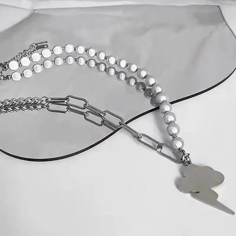 Jewelry Reflective Pearl Chain cloud lightning Pendant Necklace Size ONE SIZE - 2 Thumbnail
