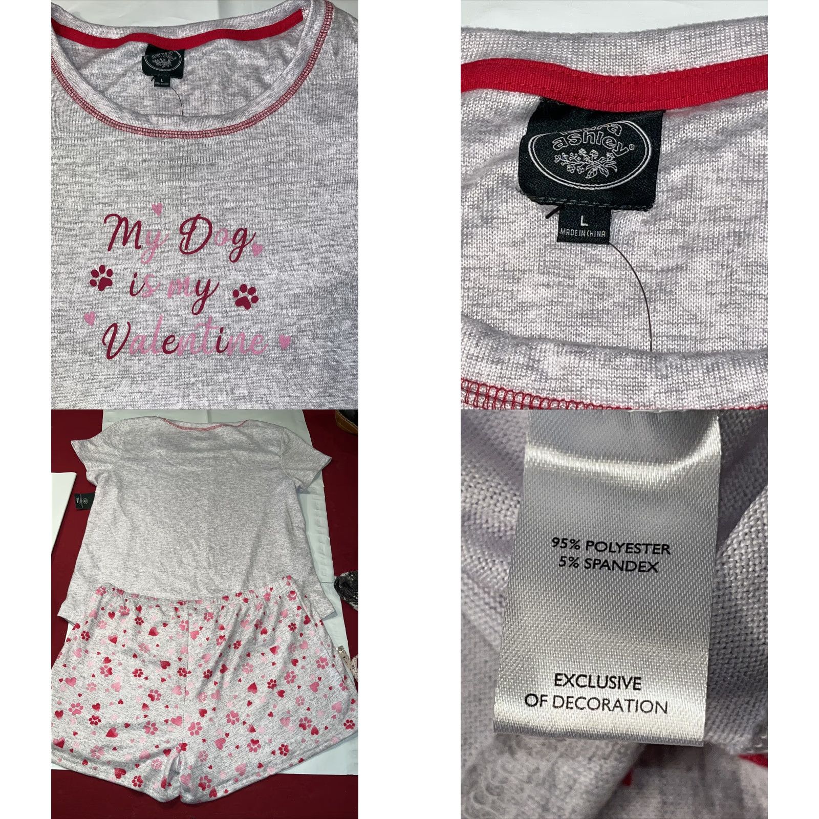 Laura Ashley Laura Ashley Heart DOG PJs NEW Women 2PC Shorts/Top Set My Dog Is My Valentine Paws and Hearts Heather Gray Size ONE SIZE - 8 Thumbnail