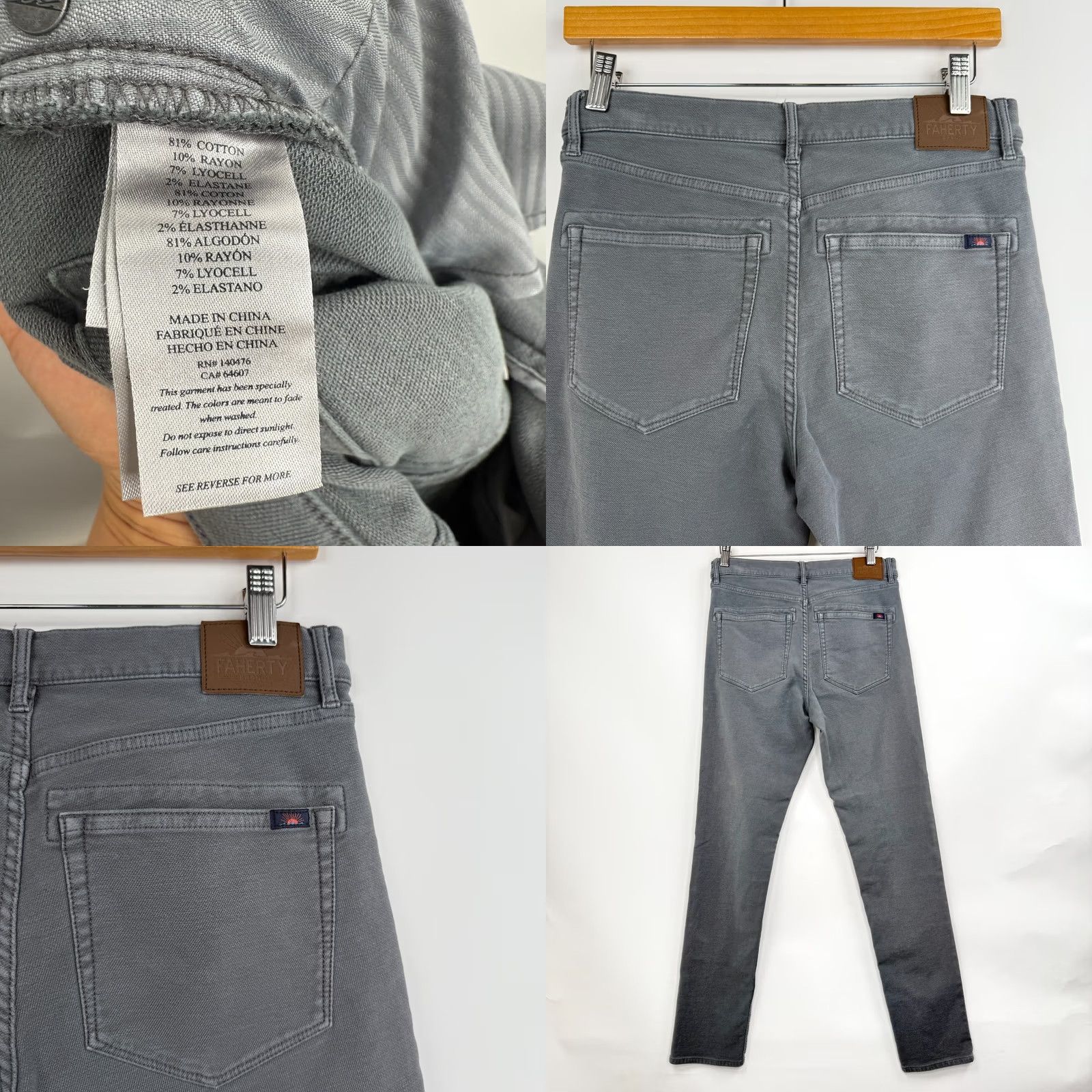 Faherty Faherty Slim Chino Pants Mens 29 Gray 5-Pocket 29x31 Stretch Flat Front Casual City Preppy Size US 29 - 8 Thumbnail