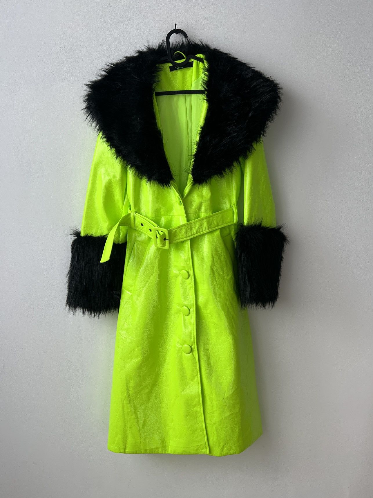 Jaded London Jaded London Neon Green Trench Coat Faux Fur Trims UK10 Size S / US 4 / IT 40 - 4 Thumbnail