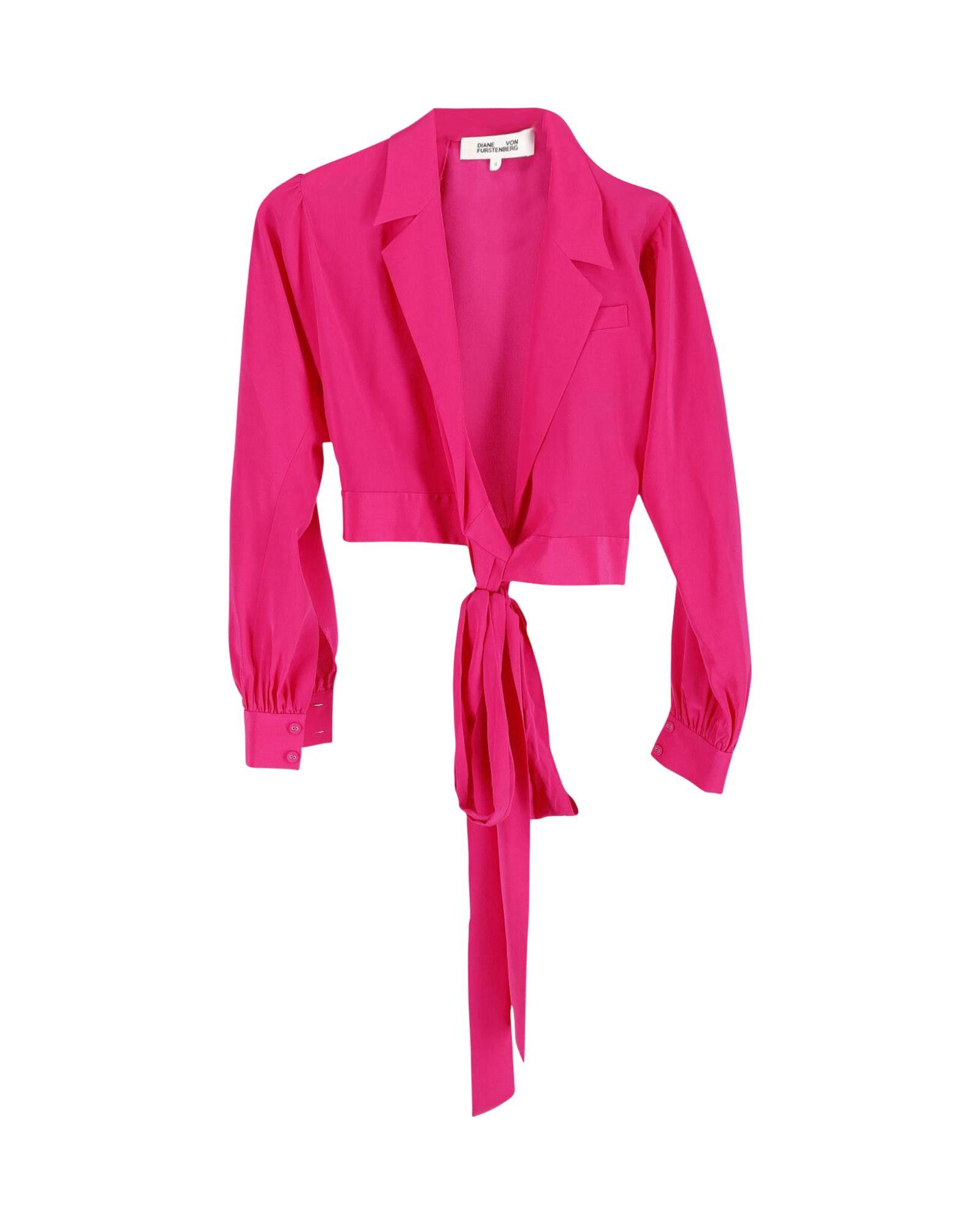 image of Pink Silk Wrap Cropped Blazer By Diane Von Furstenberg, Women's (Size XS)