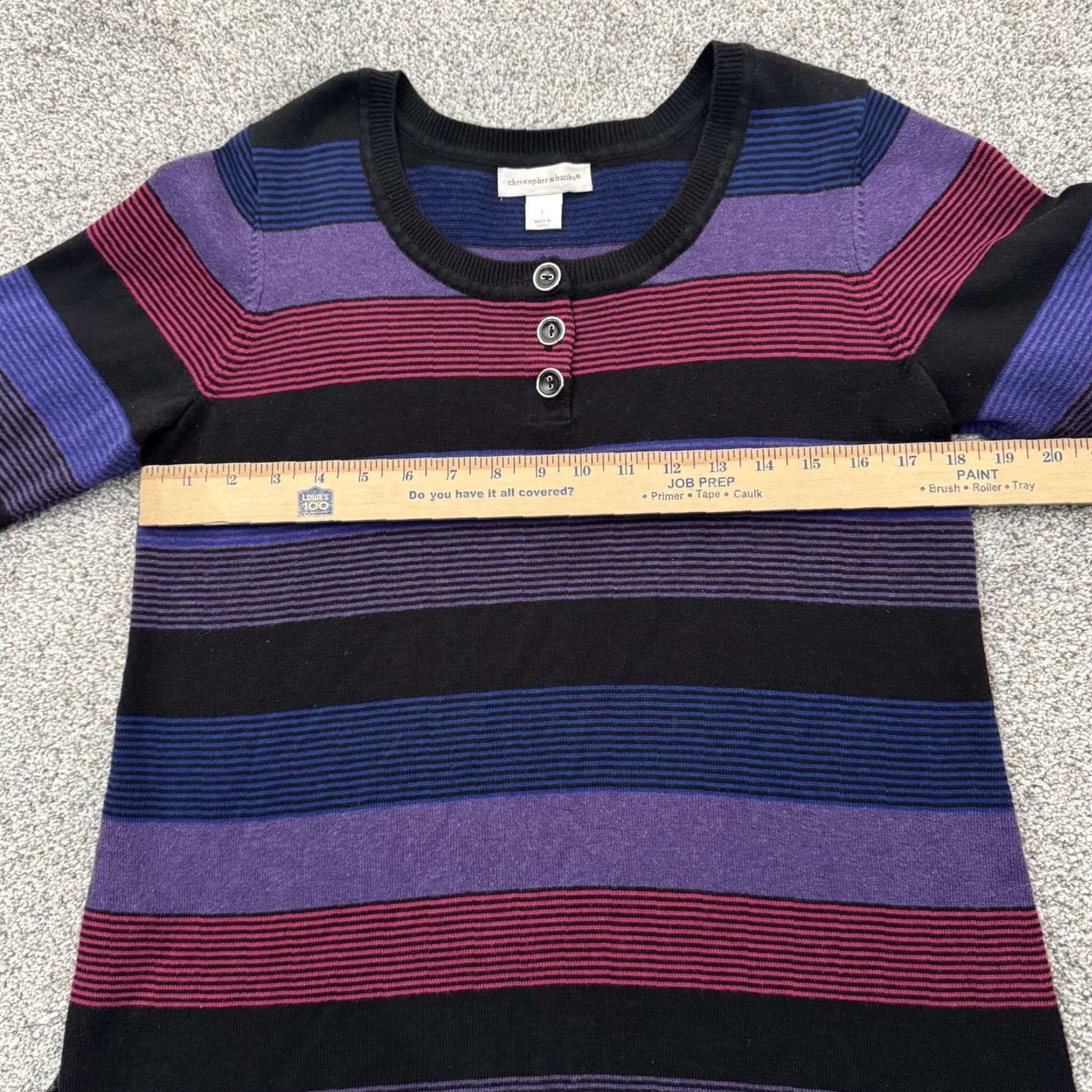 Vintage VINTAGE Christopher & Banks Sweater Women Large Henley Office Academia Stripes Retro 70s Size L / US 10 / IT 46 - 4 Thumbnail