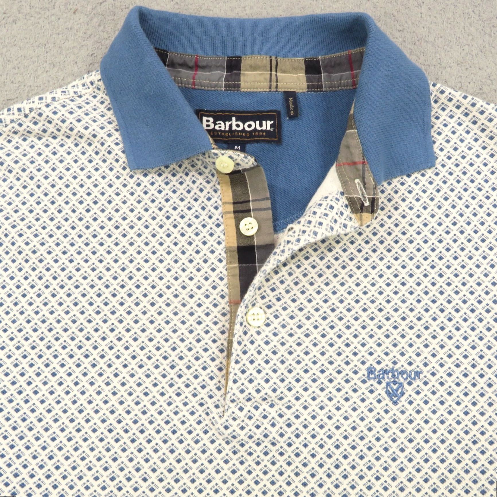 Barbour Barbour Polo Shirt Mens Medium Blue White Diamond Pattern Check Placket Designer Size US M / EU 48-50 / 2 - 3 Thumbnail