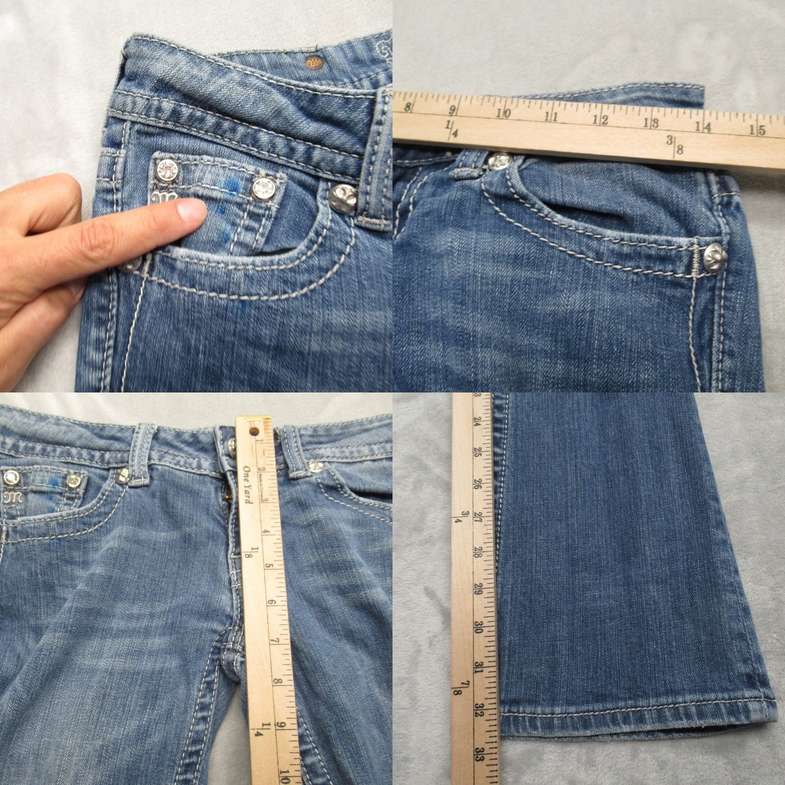 Miss Me Miss Me Jeans Womens Bootcut Blue Embellished Embroidered Pockets Zip 27 28X33 Size 28" / US 6 / IT 42 - 8 Thumbnail