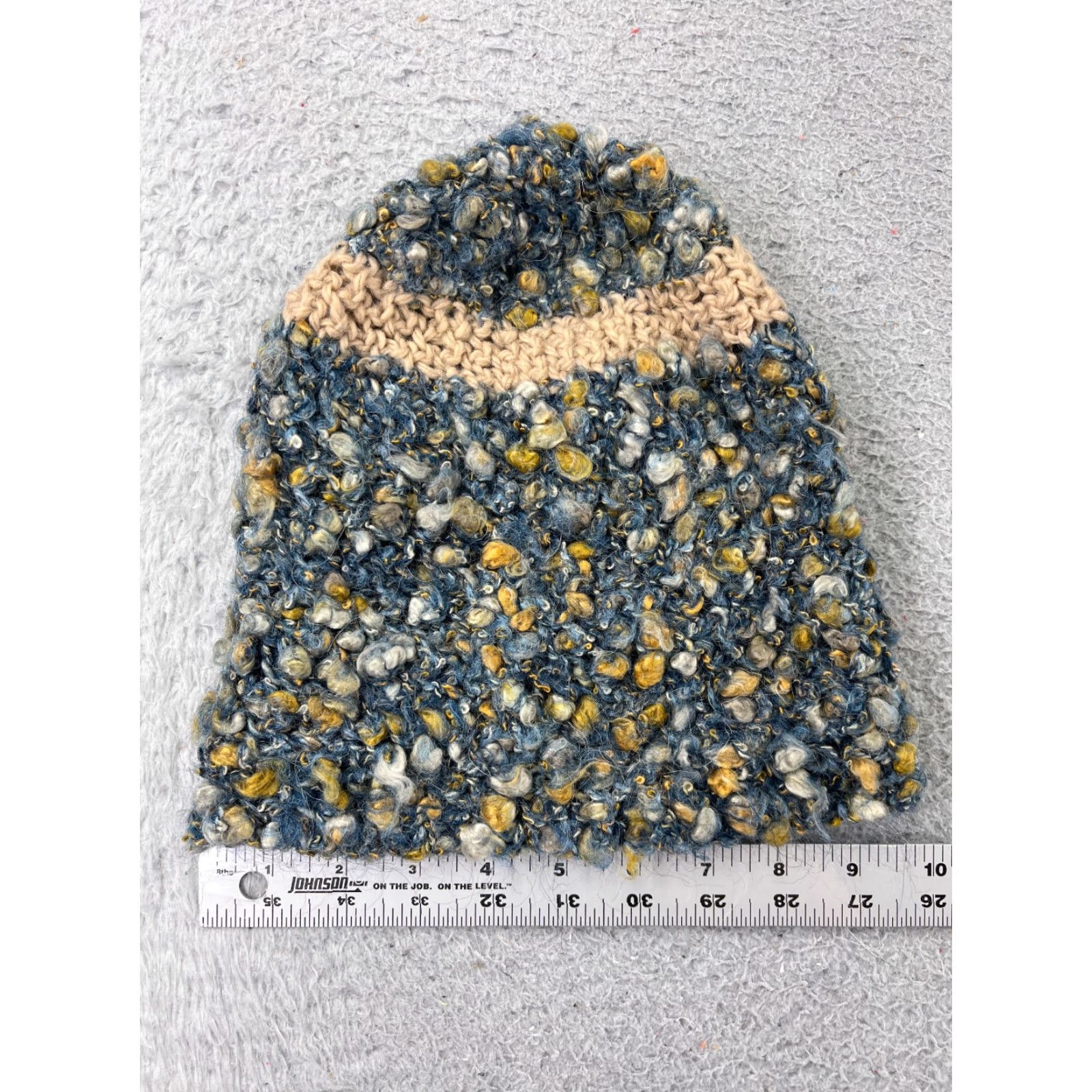 Vintage Handmade Beanie Hat Unisex Adults One Size Blue Yellow Knit Cotton Blend Ski Size ONE SIZE - 5 Thumbnail
