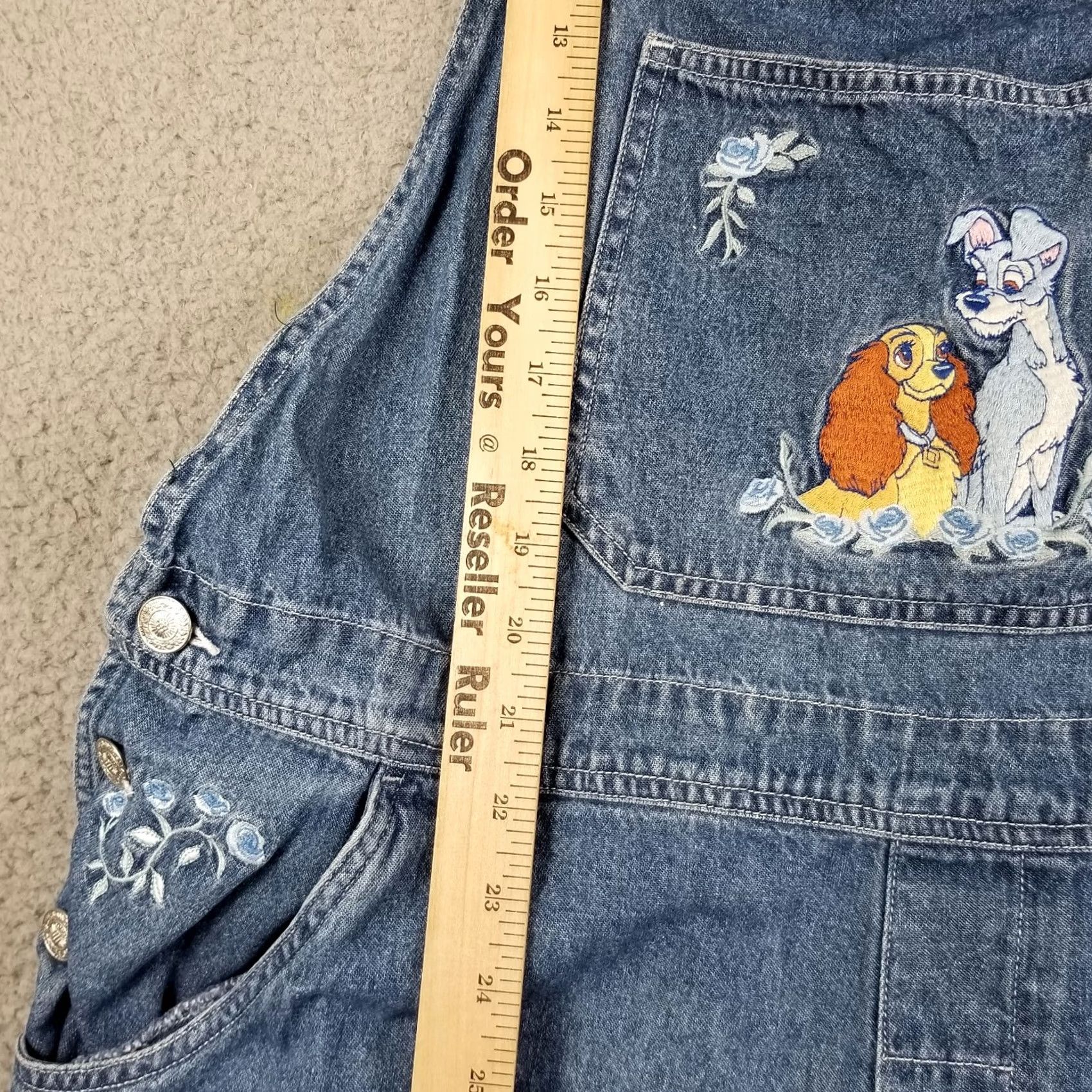 Disney VINTAGE Disney Lady and the Tramp Embroidered Denim Overalls Shorts XL 36W Women Blue 90s Disney Theme Cartoons 5-Pocket Mens Womens Girls Boys Size 40" / US 18 - 4 Thumbnail