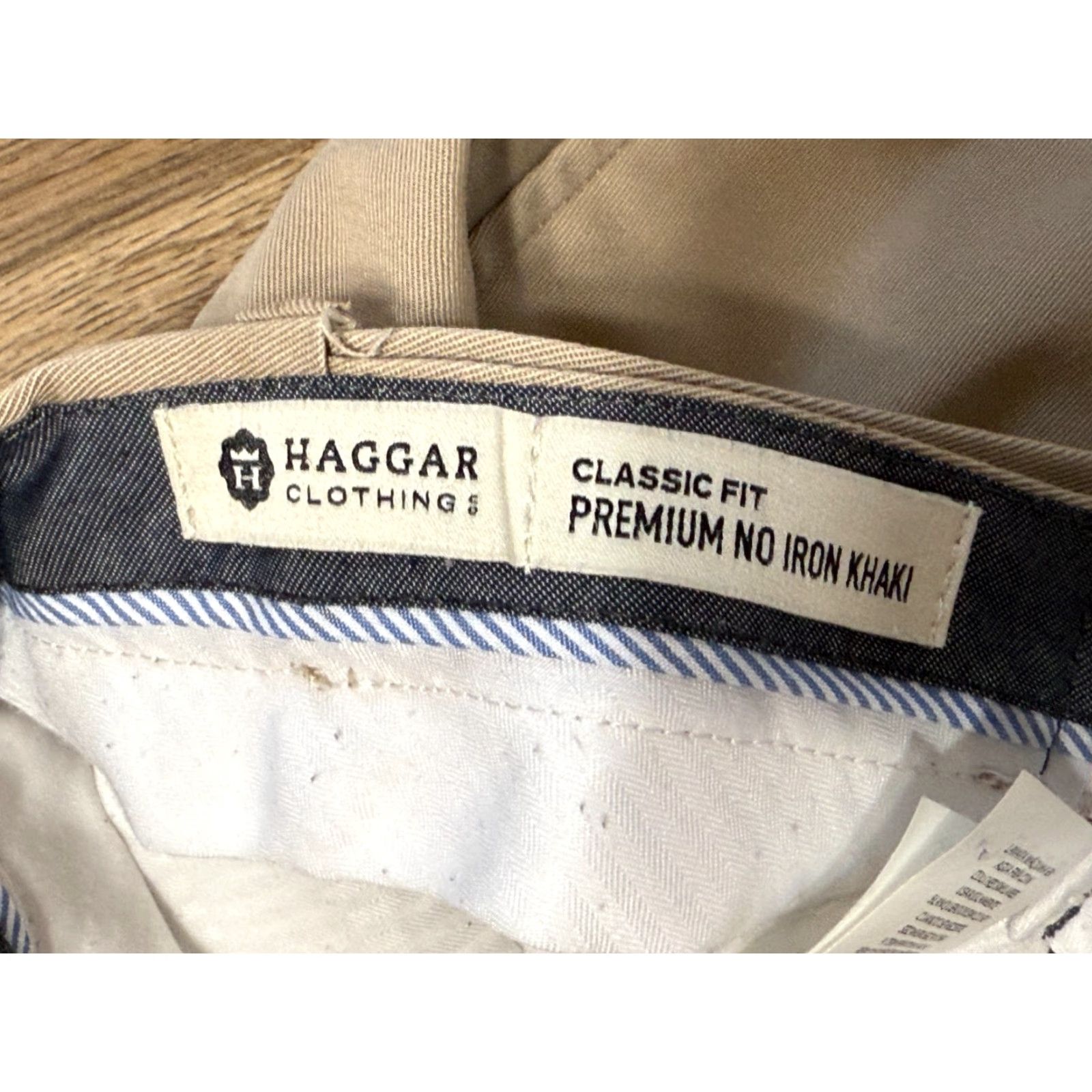 Haggar Haggar Pants, Men’s 42x30 Khaki Classic Fit No Iron 40" Length, Beige, Flat Front, Button, Slashed Pocket, Regular, 30 Inseam, 42x30, Classic Size US 42 / EU 58 - 4 Thumbnail