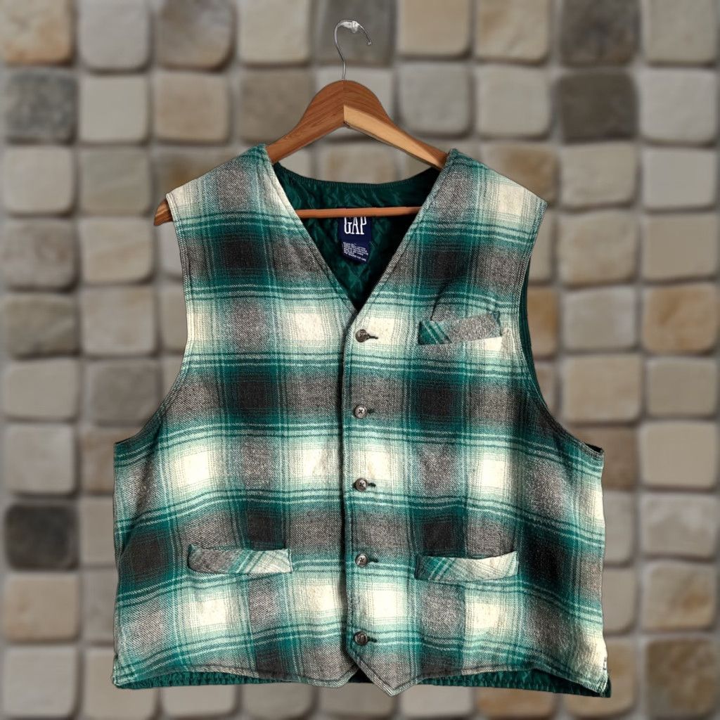 Gap VINTAGE Gap Plaid Vest Shirt Mens L Green 90s City Pockets Bagged Waistcoat Short Size US L / EU 52-54 / 3 - 1 Thumbnail