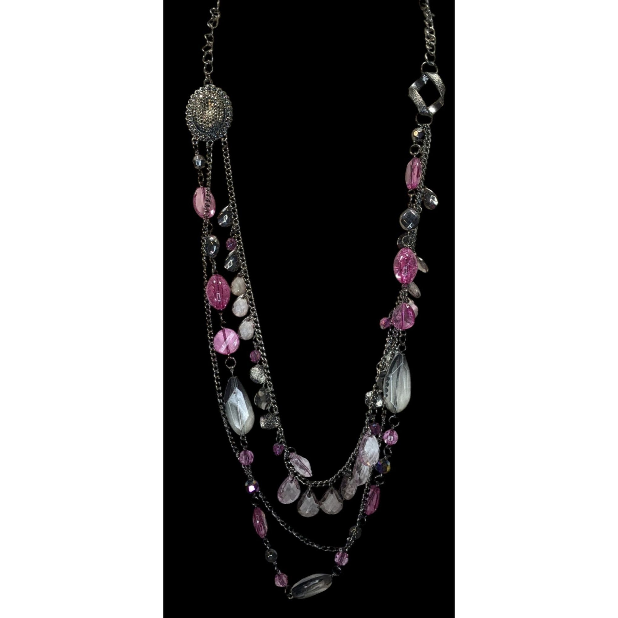 Other Y2K Glam Goth Multi-Layered Necklace With Pink & Silver Tone Size ONE SIZE - 4 Thumbnail