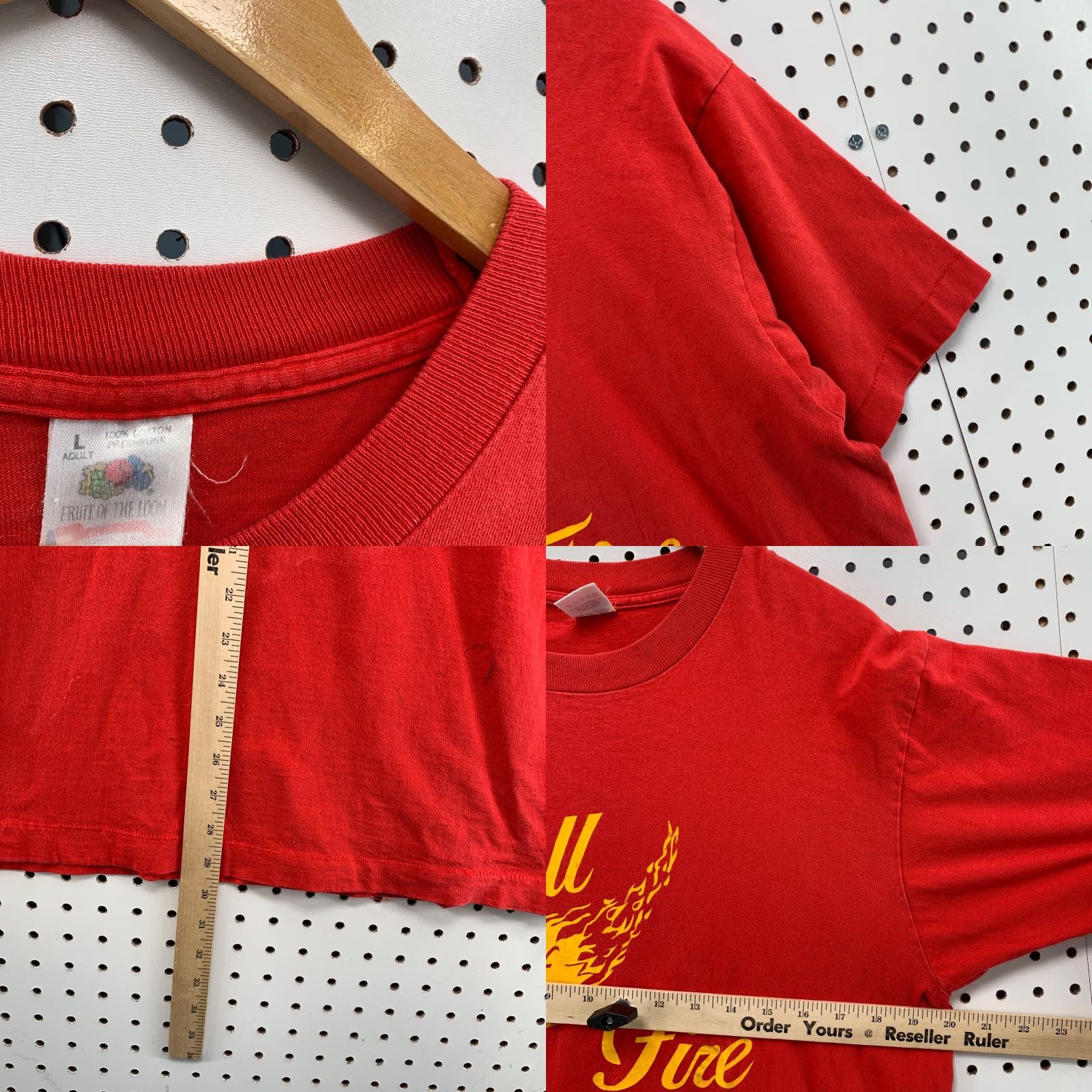 Fruit Of The Loom VINTAGE Ball Of Fire Red Shirt Cotton T-Shirt Mens 90s Stitch Crew Neck Short Sleeve Fruit of the Loom 20X29 90s Theme Size US L / EU 52-54 / 3 - 8 Thumbnail