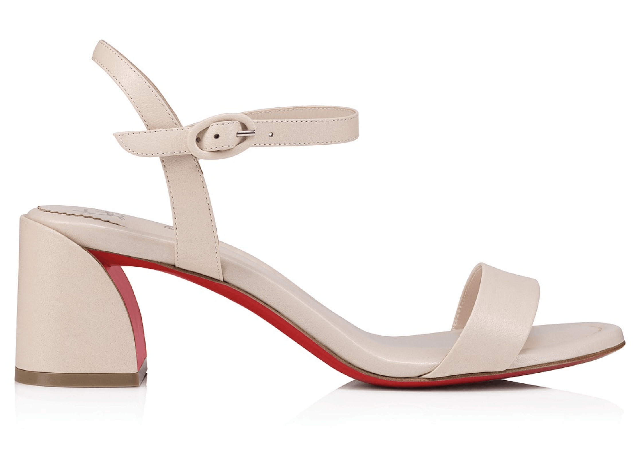Christian Louboutin Miss Jane Sandal 55 Leche Beige Ankle Strap Block Heel 37.5 Size US 7.5 / IT 37.5 - 3 Thumbnail