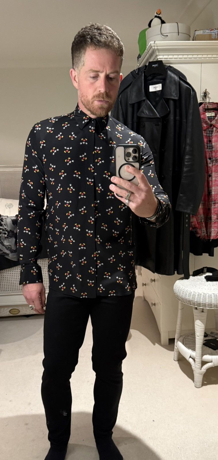 Saint Laurent Paris SS19 Saint Laurent Mickey Mouse silk black logo shirt 39 M Size US M / EU 48-50 / 2 - 12 Thumbnail