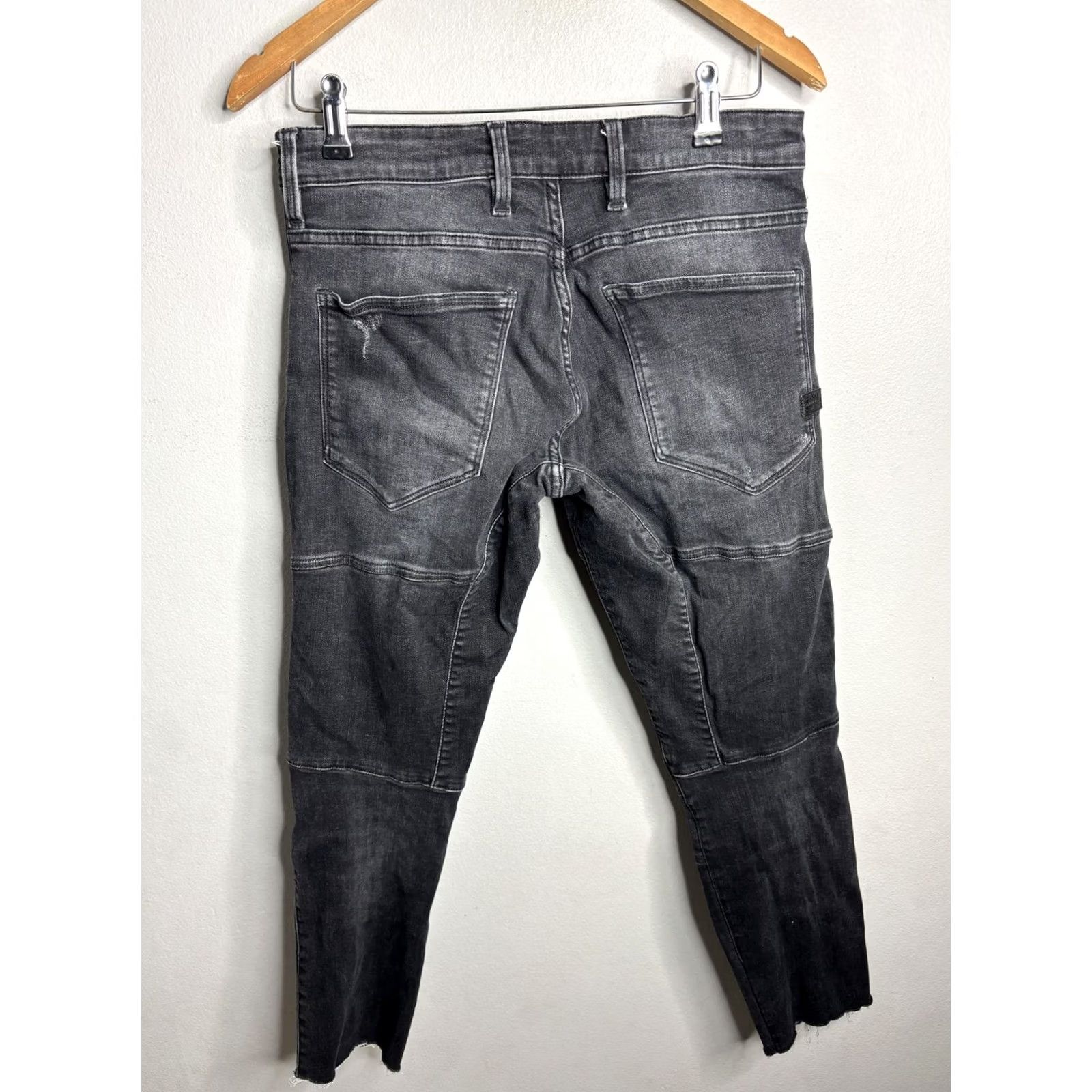 Vintage G-Star RAW Jeans Slim Tapered Mens 30x30 Denim Charcoal Gray Distressed Moto Style 5-Pocket Zip Fly Women? Size US 30 / EU 46 - 4 Thumbnail