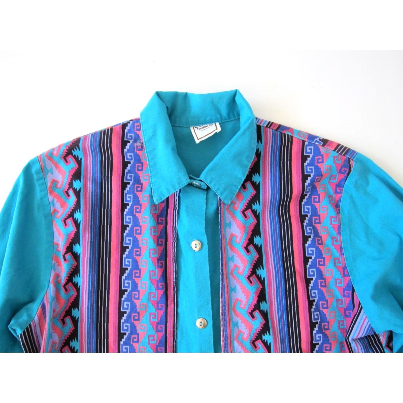Vintage VINTAGE Western Plains Trading Co. Blouse Shirt 3/4 Sleeve Pink Blue M-L Womens Size L / US 10 / IT 46 - 3 Thumbnail