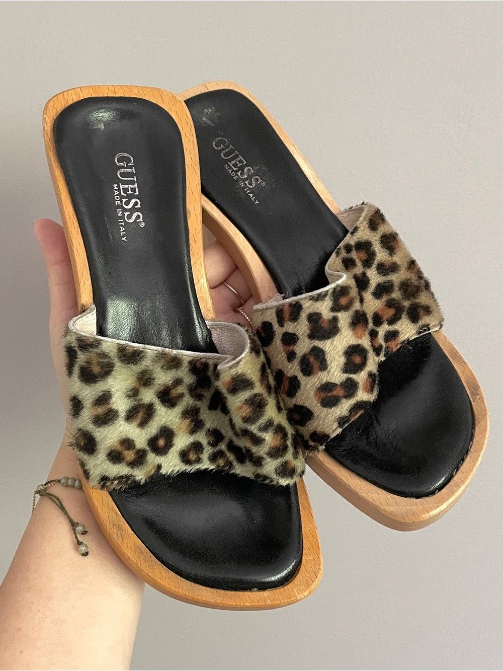 Guess Vintage 90s Guess Fuzzy Leopard Wood Mules - 36/6 🇮🇹 Size US 6 / IT 36 - 2 Thumbnail