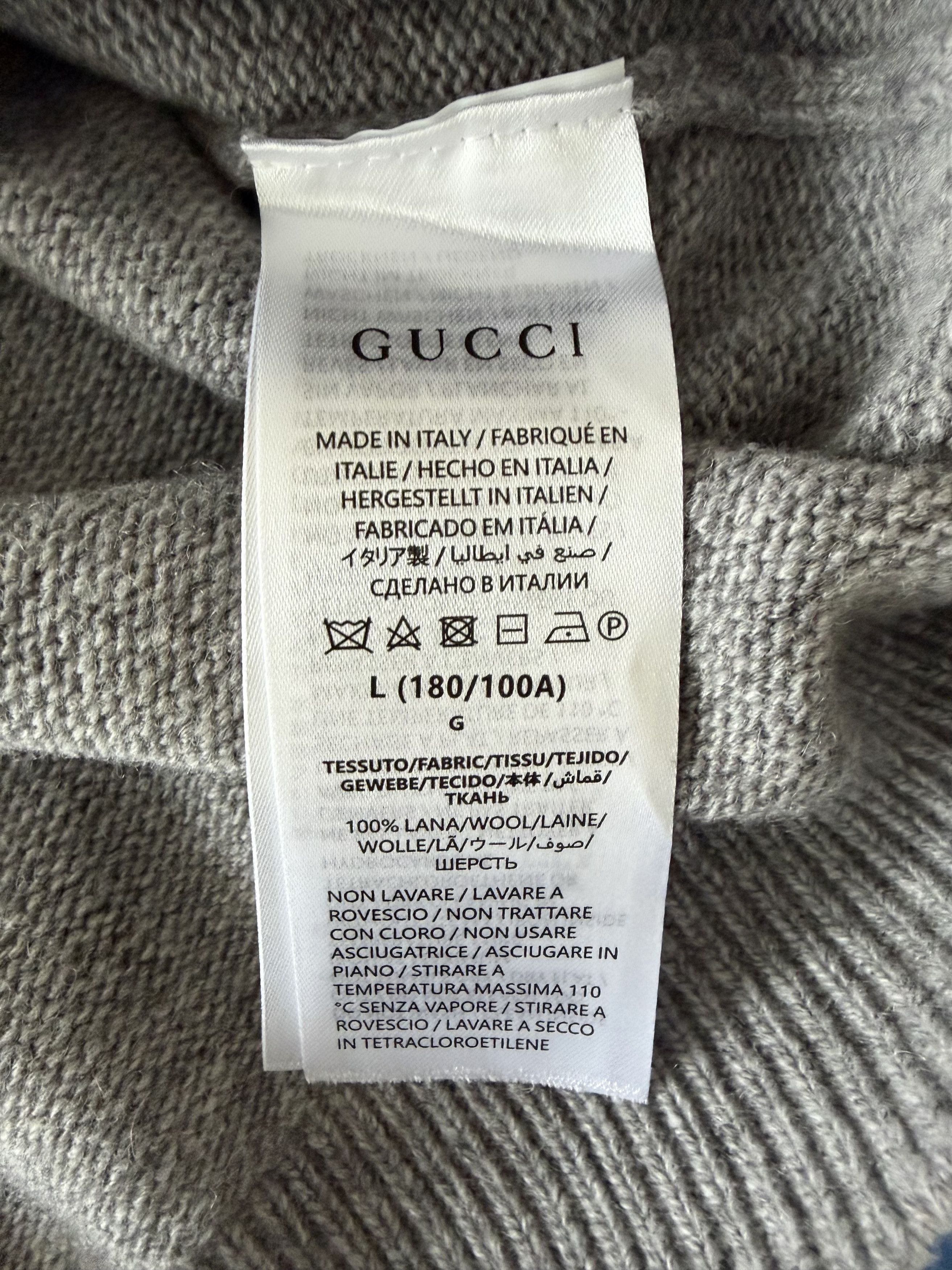 Gucci Gucci Logo Intarsia Wool Sweater – Grey Mélange – Size L Size US L / EU 52-54 / 3 - 9 Thumbnail