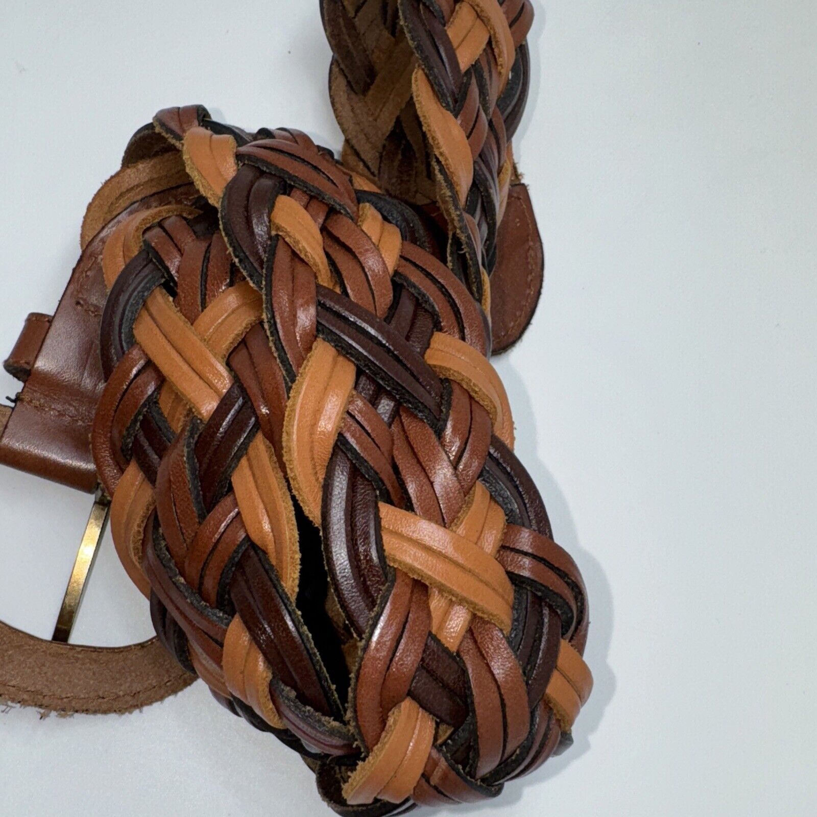 Vintage Forenza 3 Tone Brown Beige Tan Braided Leather Belt 2\