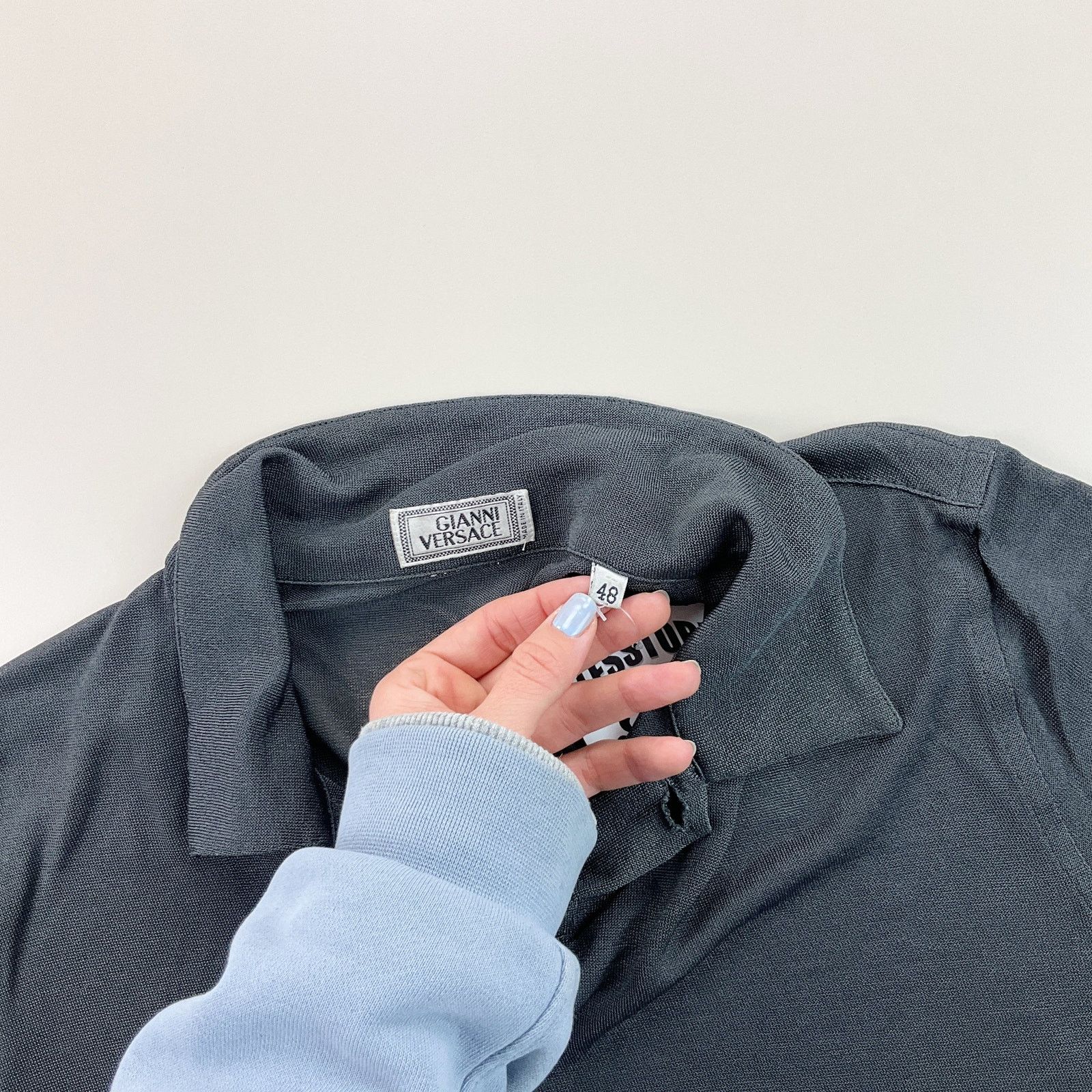 Versace Gianni Versace 80s Net Polo Shirt - Large mens grey desinger Size US L / EU 52-54 / 3 - 5 Thumbnail