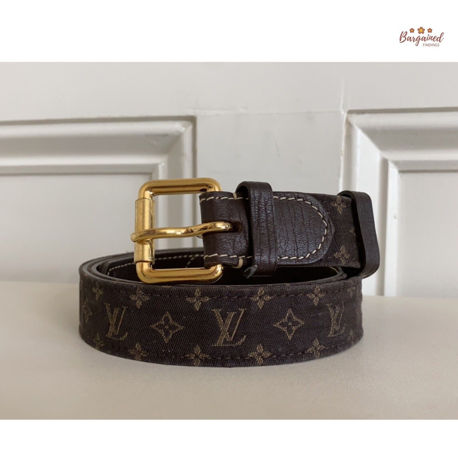 Pre-owned Louis Vuitton Monogram Mini Lin Canvas Leather Buckle Belt