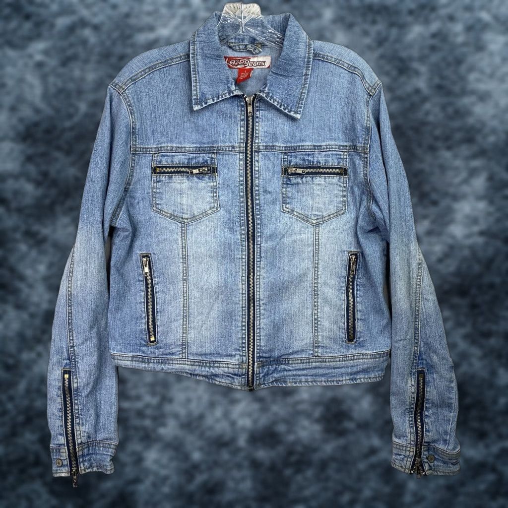 Vintage VINTAGE Nike? LAZER JEANS Jacket Womens L Blue Denim Moto Zippers Crop 90s Y2K Size 32" / US 10 / IT 46 - 1 Thumbnail