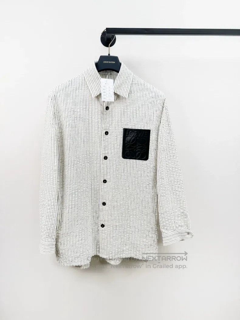 Loewe Loewe Striped leather-trimmed shirt Size US M / EU 48-50 / 2 - 1 Thumbnail