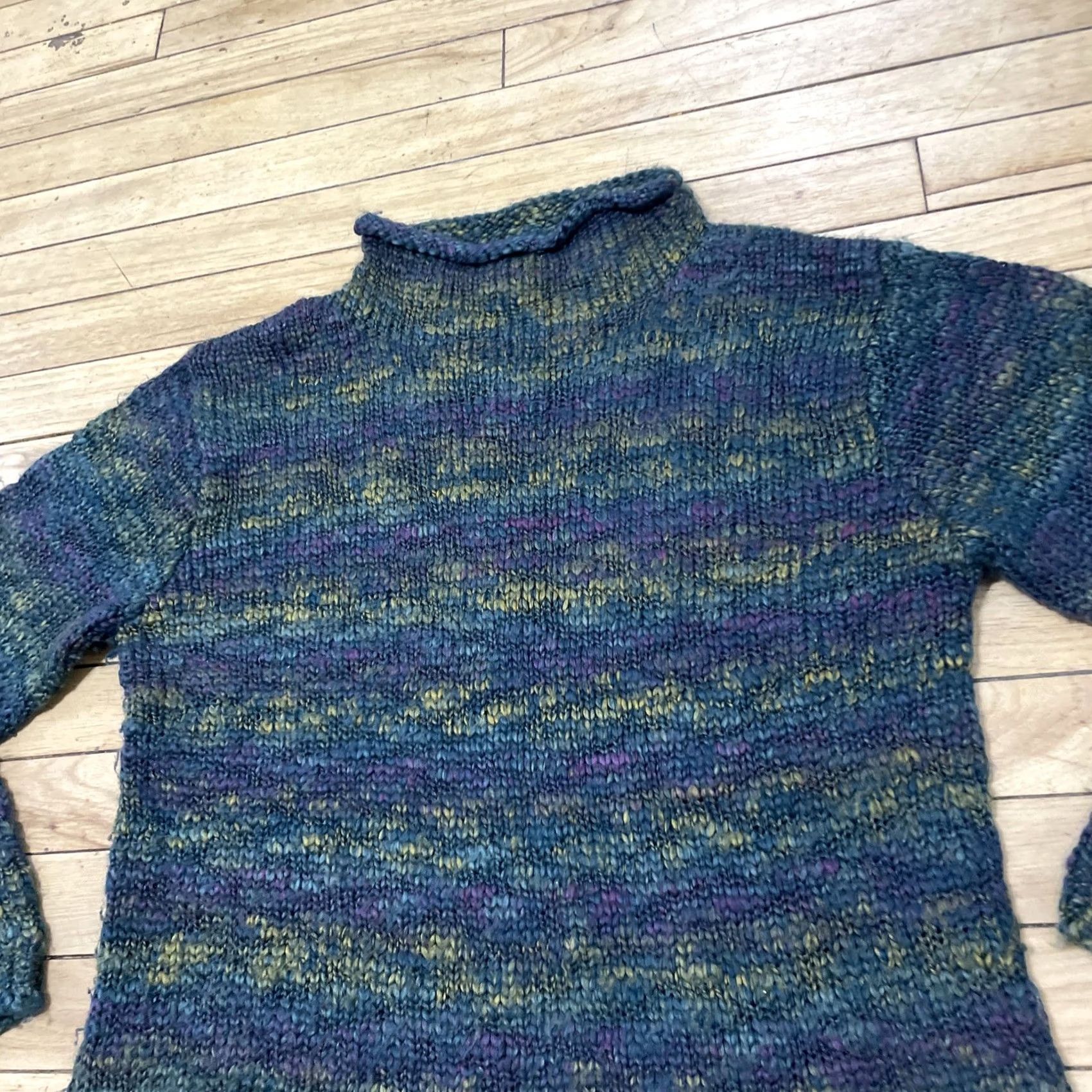 Vintage VINTAGE St. John's Bay Wool Roll Neck Sweater Women L Green Purple Knit Pullover 90s Size L / US 10 / IT 46 - 3 Thumbnail