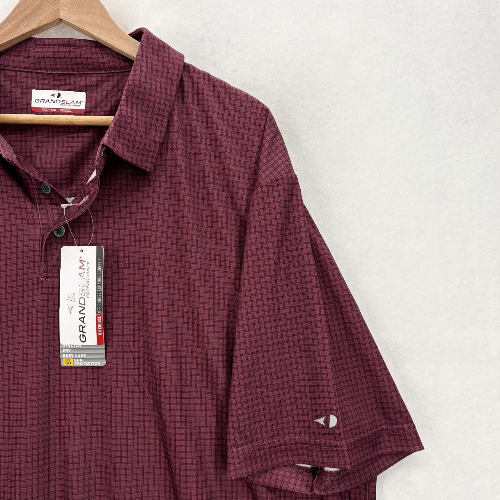 Vintage Grand Slam Performance Polo Shirt Mens 2XL Wine Red Check Golf UPF 50 Stretch Polo Shirt Mens 2XL Wine Red Check Golf UPF 50 Stretch Size US XXL / EU 58 / 5 - 2 Thumbnail