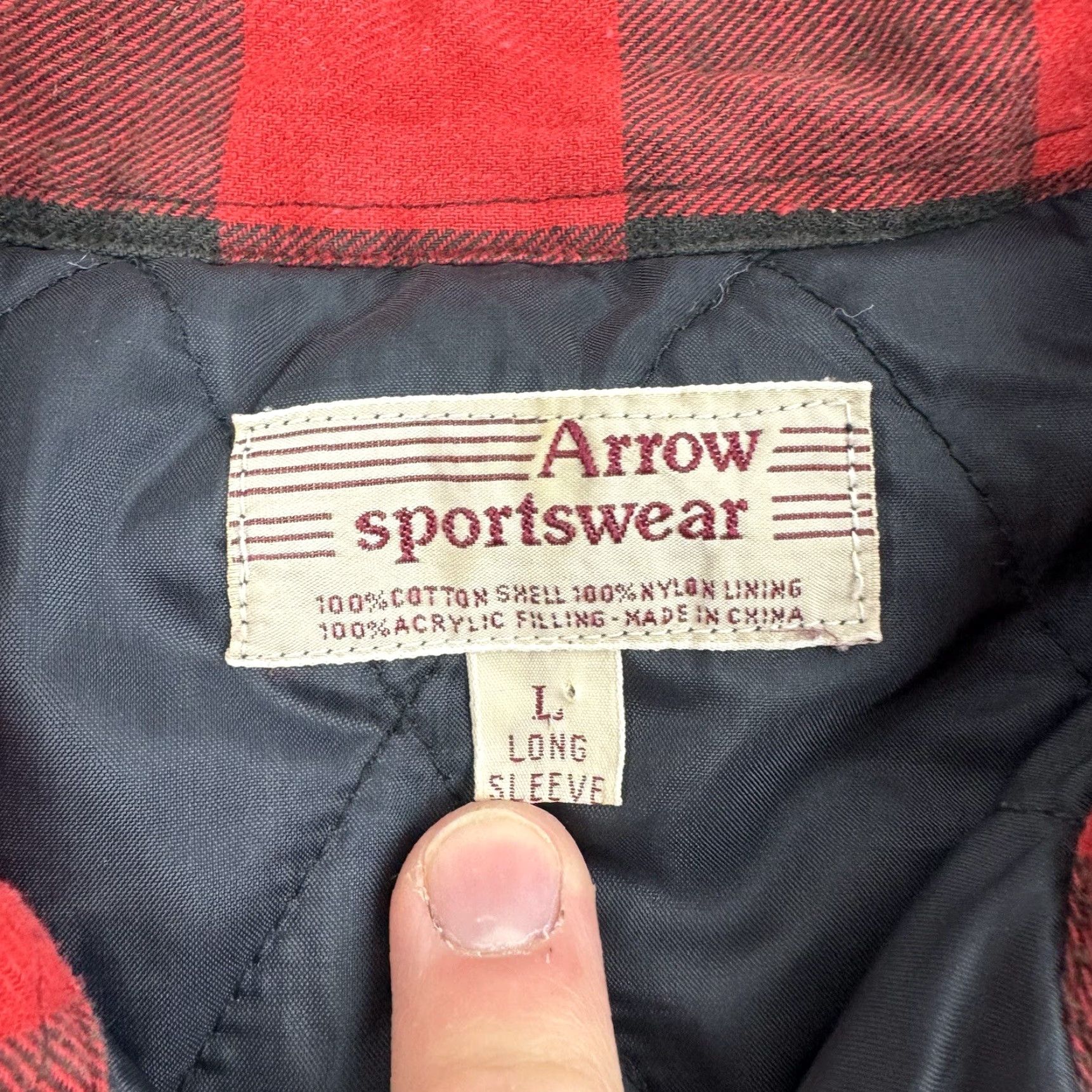 Arrow VINTAGE Arrow Sportswear Quilted Flannel Button-Up Shirt Adult Large Red Plaid Mens 90s Camping Hunting Arrow Shirt Regular Fit Size US L / EU 52-54 / 3 - 3 Thumbnail