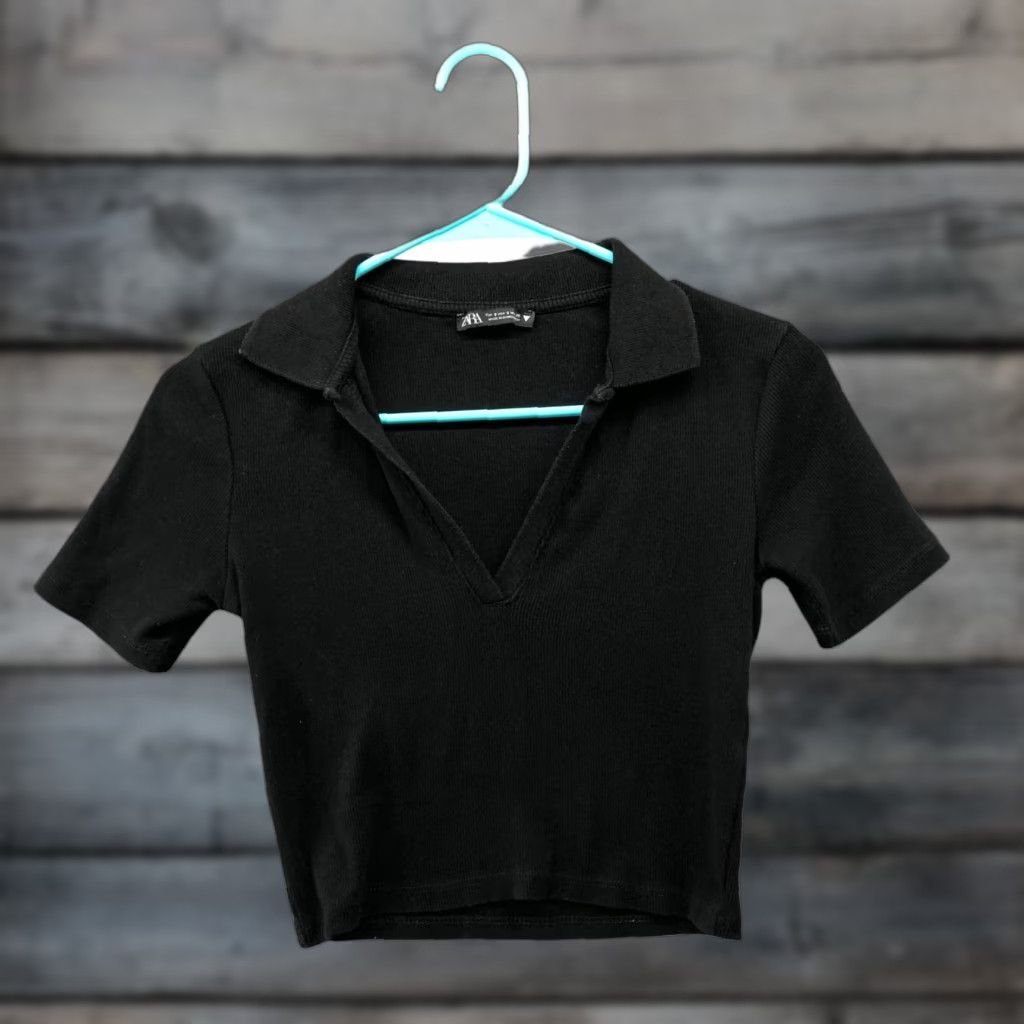Zara VINTAGE Zara Women's S Crop Top Short Sleeve Ribbed