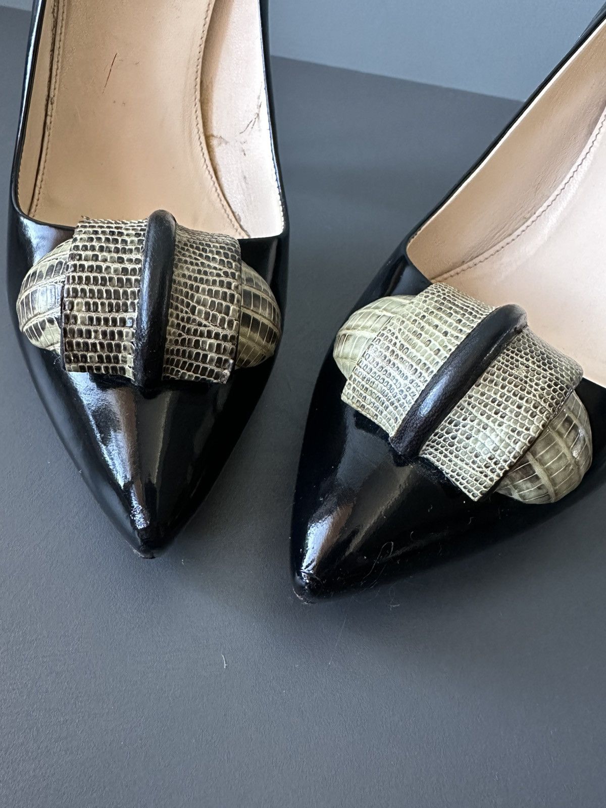 Prada Prada Milano Black Patent Leather Pumps Croc Cap Toe Heels Size US 8 / IT 38 - 6 Thumbnail