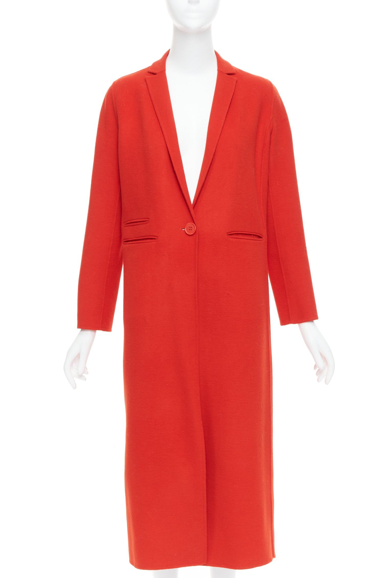 Maje MAJE red wool blend peak lapel pocketed long coat jacket FR36 XS Size S / US 4 / IT 40 - 1 Thumbnail