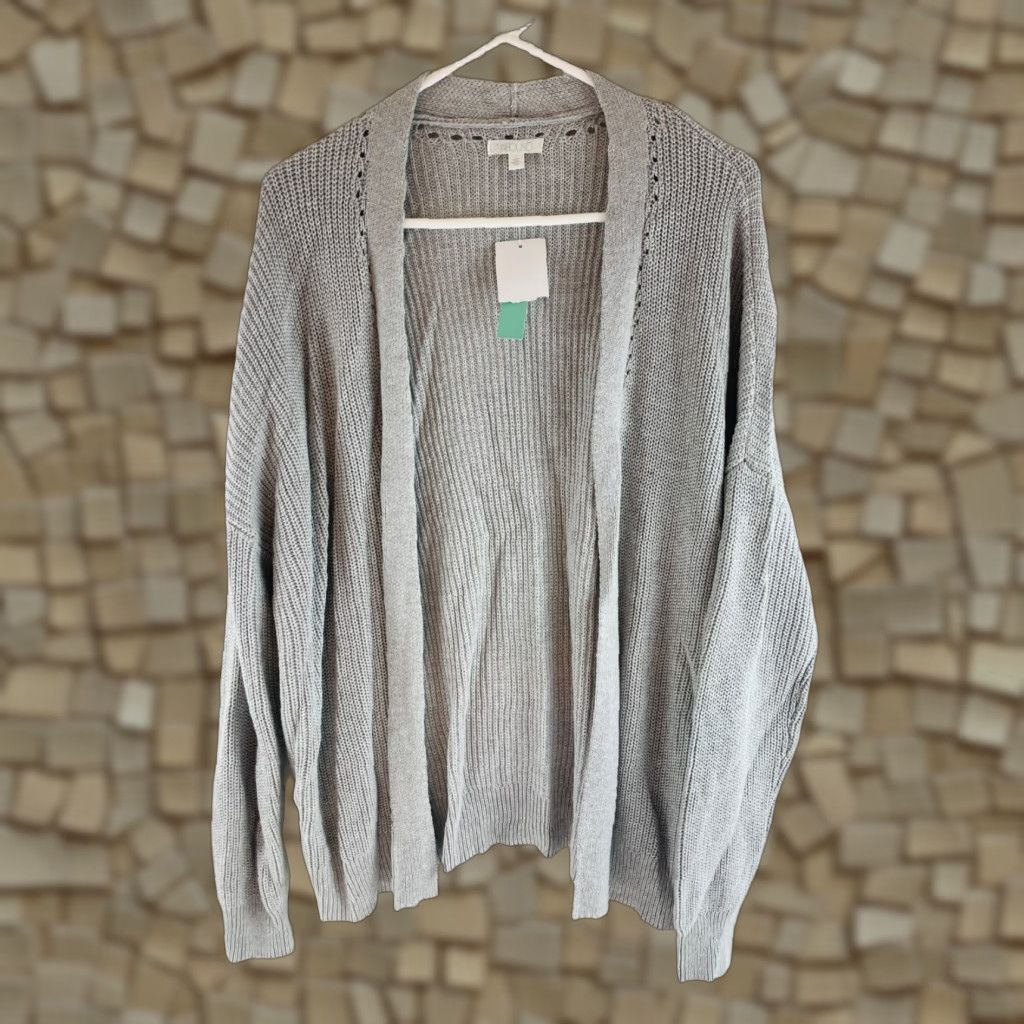 Vintage ABOUND Sweater Cardigan Woman L Light Gray Open-Knit Eyelets NWT Size L / US 10 / IT 46 - 1 Thumbnail