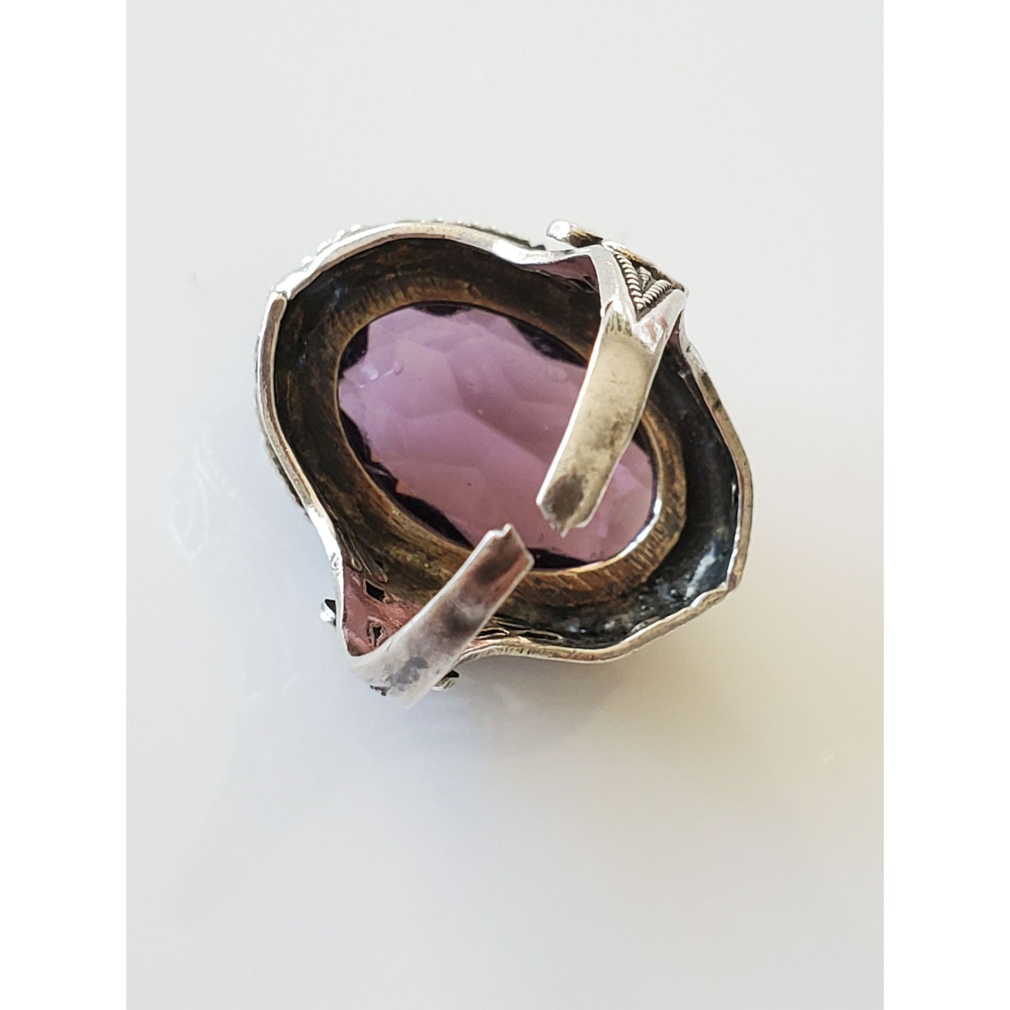 Vintage Vintage Art Deco Sterling Silver Amethyst Filigree Ring Size ONE SIZE - 4 Thumbnail