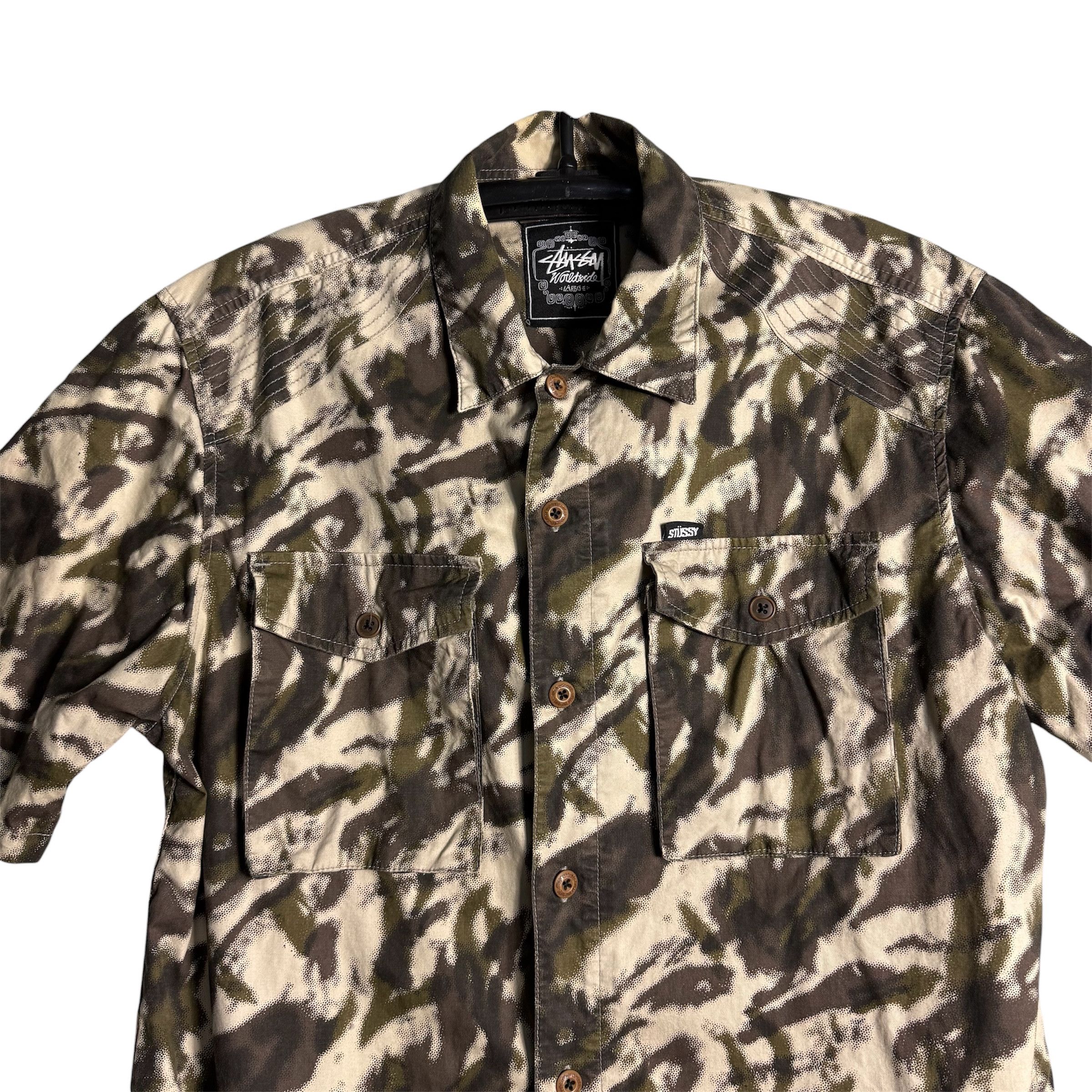 Stussy 🔥RARE🔥Vintage Stussy Camouflage S/Sleeve Button Up Shirt Size US L / EU 52-54 / 3 - 2 Thumbnail