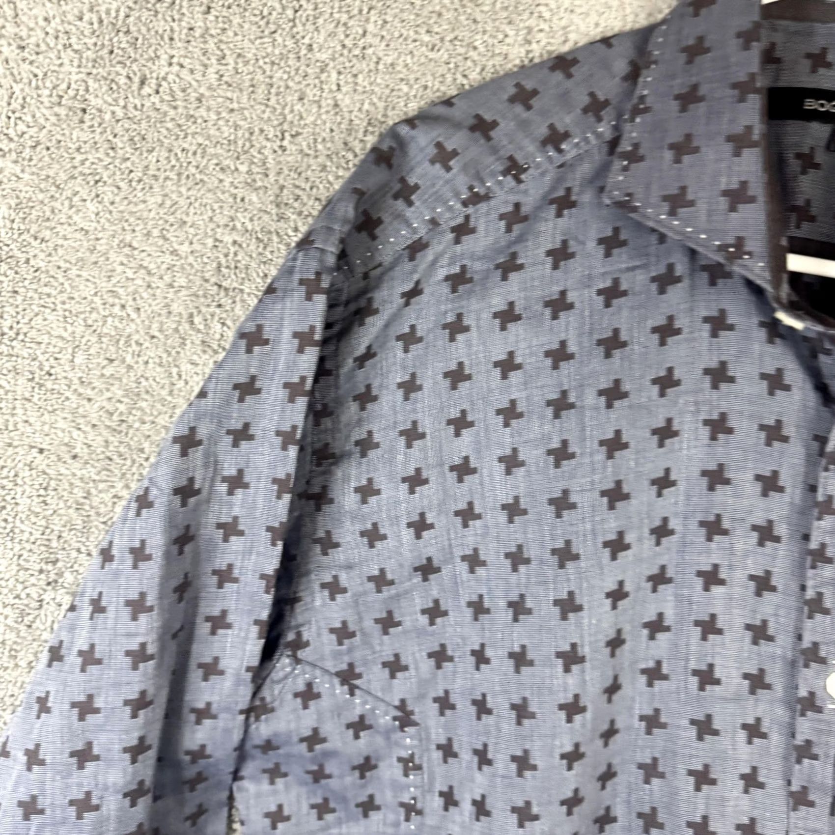 Vintage Bogosse Shirt Mens XL Blue Geometric Long Sleeve Button Front Dress Woven Size 46R - 5 Thumbnail
