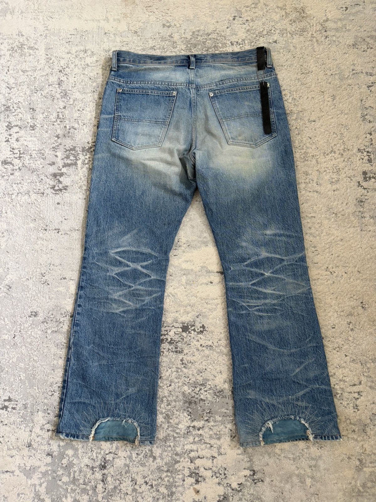Isamu Katayama Backlash AW12 Blue Cowhide Leather Heelbite Repair Bootcut Denim Size US 33 - 5 Thumbnail