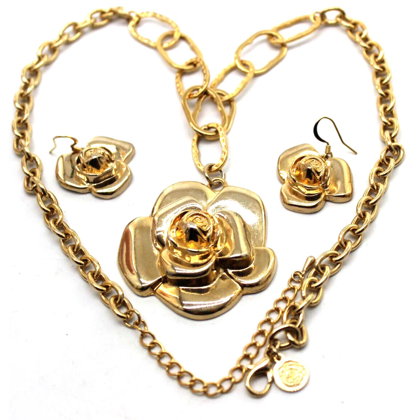 Other Classic 2" Golden Roses Necklace & Earring Set • Goldtone Size ONE SIZE - 1 Thumbnail