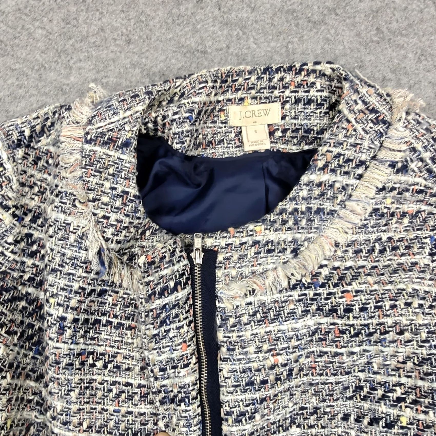 J.Crew J.CREW Jacket Womens 6 Blue Tweed Collarless Fringe Zip Pockets Short Lined Shirt Women Vintage: No Size 28" / US 6 / IT 42 - 4 Thumbnail