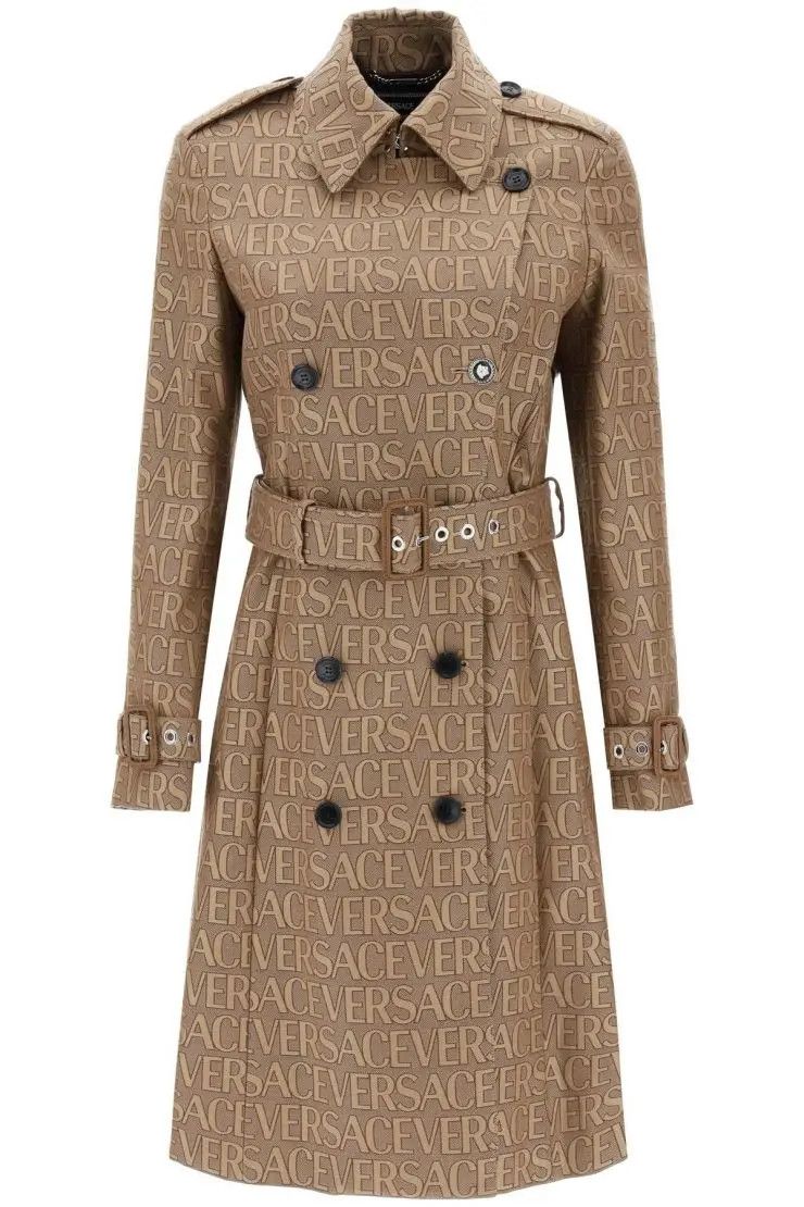 image of Versace O1S22I1N0324 Double-Breasted Trench Coat In Beige, Women's (Size Small)