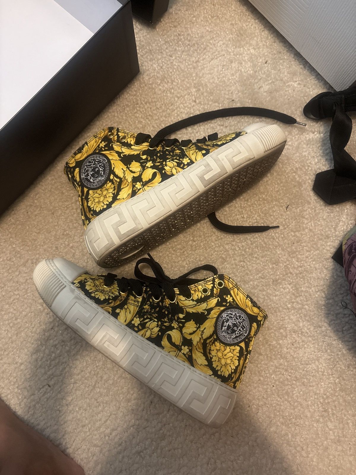 Versace Hightop black , gold , and yellow shoes Size US 7 / IT 37 - 2 Thumbnail
