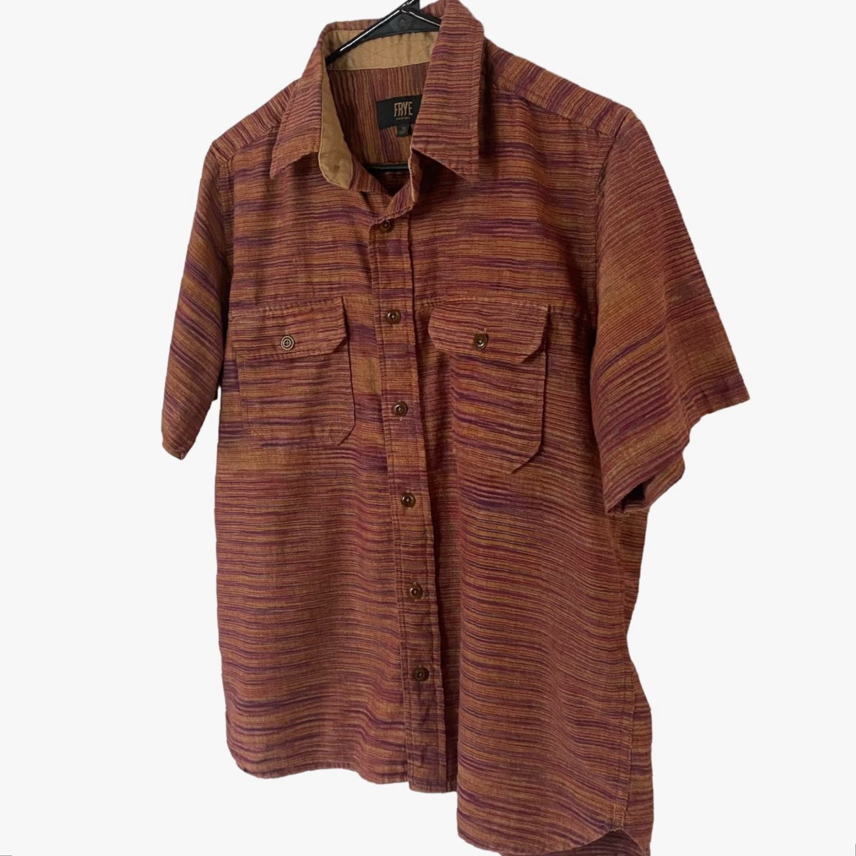 Frye Frye Button-Up Shirt Mens Medium Burnt Orange Stripe Short Sleeve Pockets Size US M / EU 48-50 / 2 - 2 Thumbnail