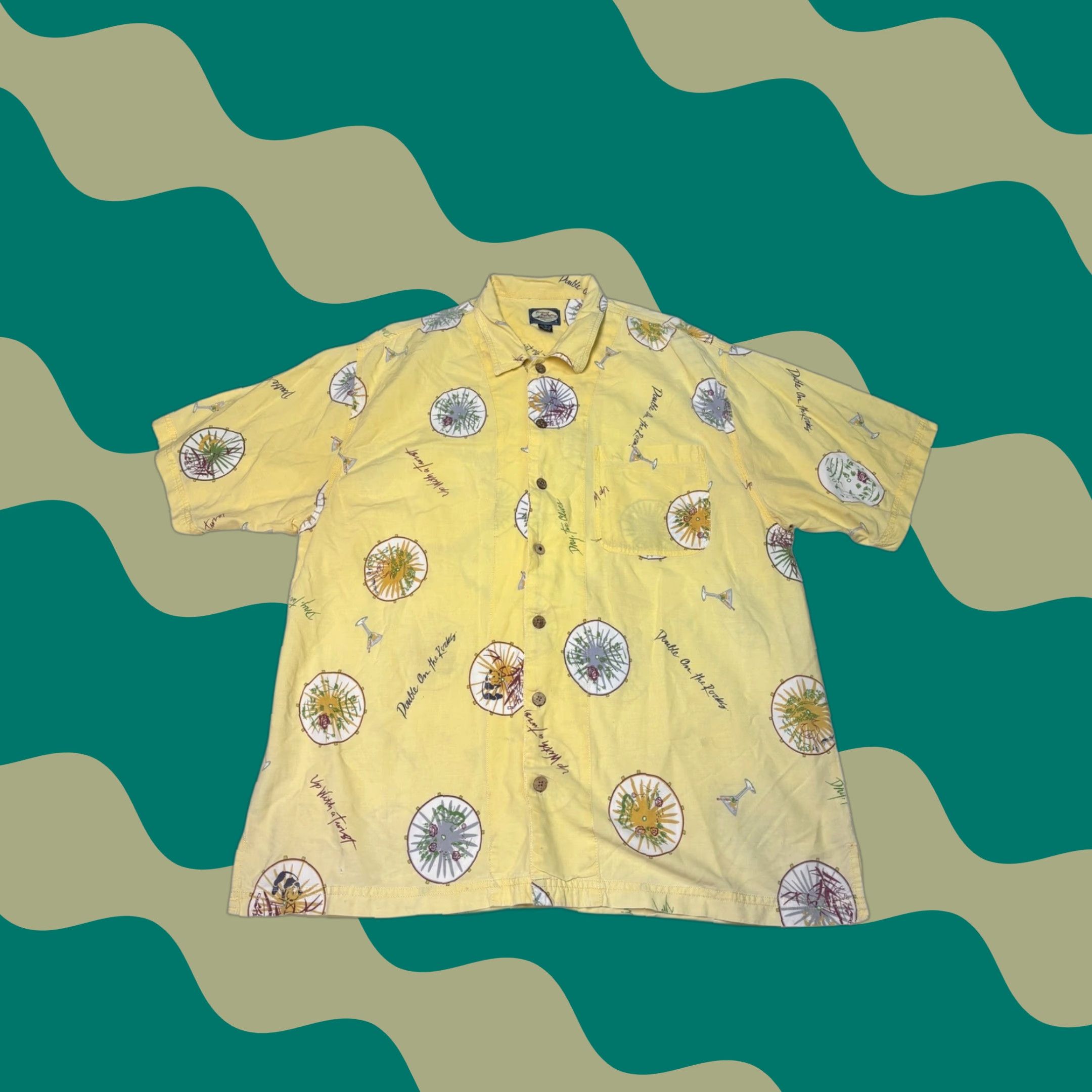 Tommy Bahama Tommy Bahama Shirt Mens Yellow Cocktail Print Short Sleeve Button-Up XL Shirt Size US XL / EU 56 / 4 - 1 Thumbnail