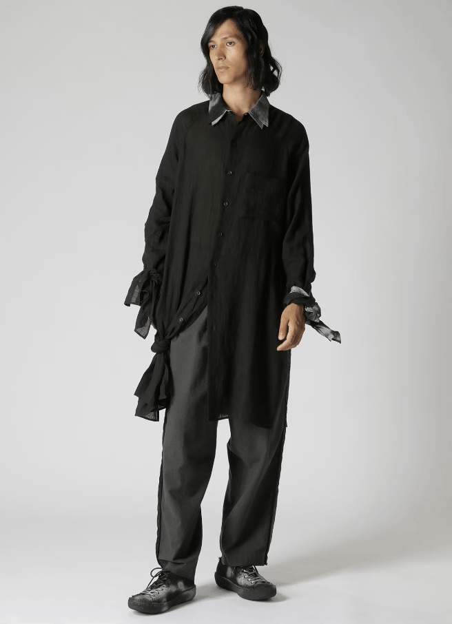 Yohji Yamamoto Yohji Yamamoto Pour Homme - Linen Gathered Hem Long Shirt Size US M / EU 48-50 / 2 - 4 Thumbnail