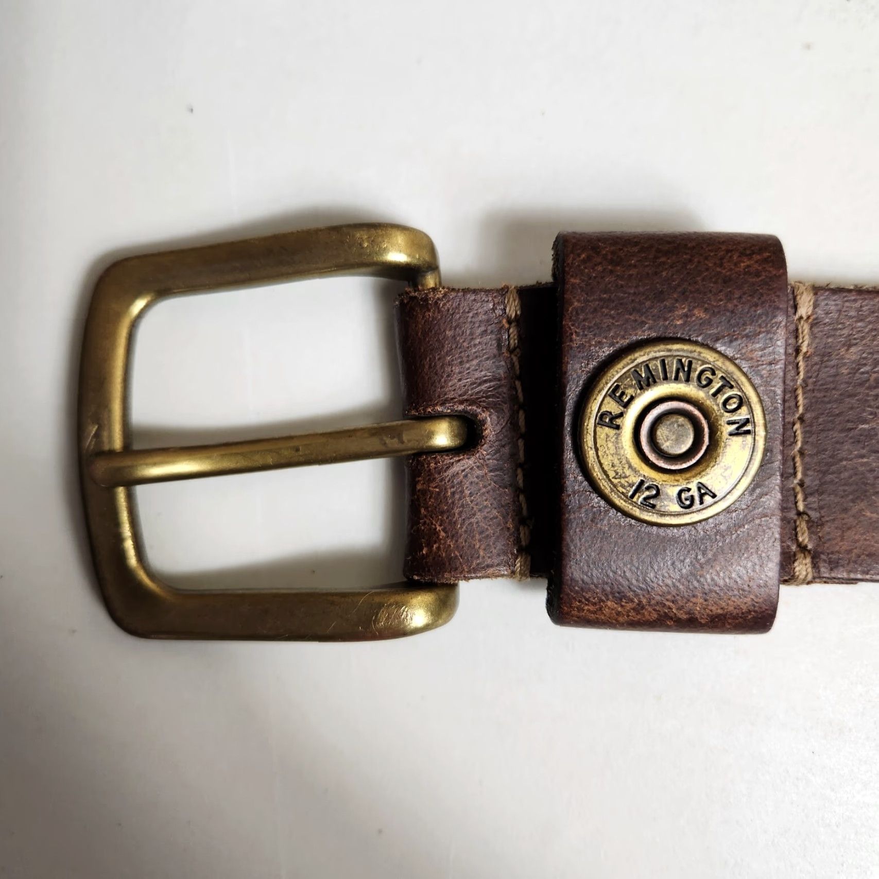 Vintage VINTAGE Remington Belt Mens Leather Brown 12 GA Western Buckle Adjustable 50 52 3X Brass Hardware Size ONE SIZE - 2 Thumbnail
