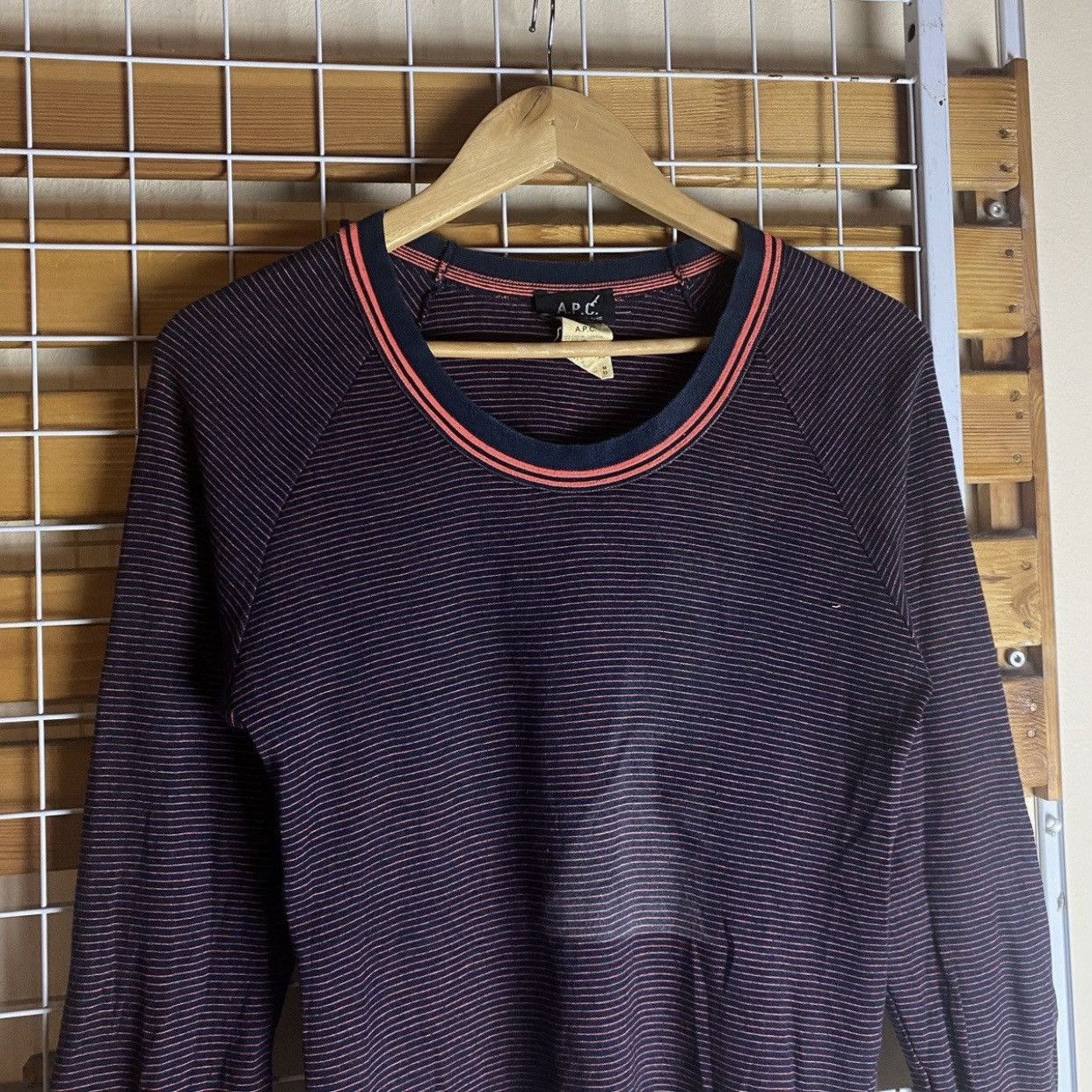 A.P.C. Archive A.P.C. Striped LongSleeve Navy Burgundy Contrast Rib Size S / US 4 / IT 40 - 3 Thumbnail