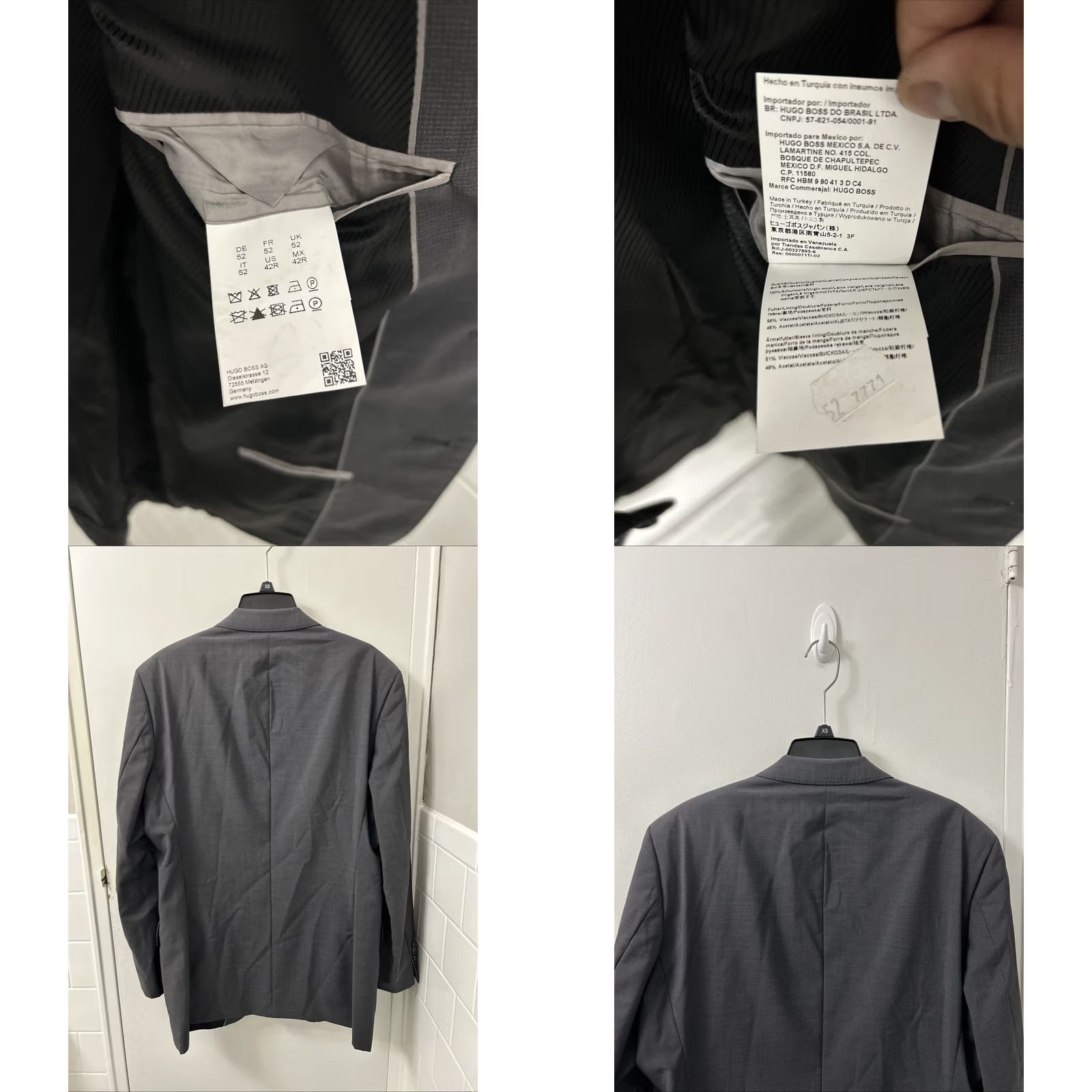 Hugo Boss HUGO BOSS Blazer Mens 42R Gray 100% Virgin Wool Two-Button Single-Breasted Jacket Sport Coat Slim Regular Fit Size 42R - 8 Thumbnail